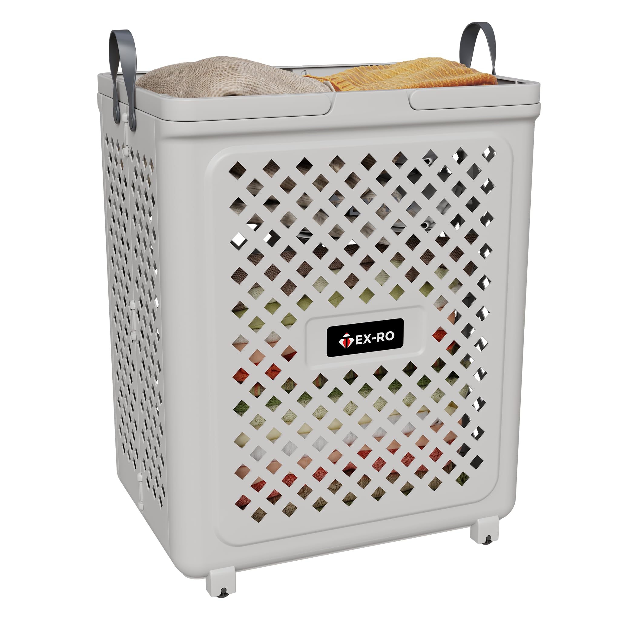 TEX-RO 45 Litres Laundry Basket Plastic/Durable Clothes Basket & Basket for Clothes Storage/Multipurpose Laundry Bag for Clothes/Foldable & Space-Saving Laundry Basket (White)-image-19