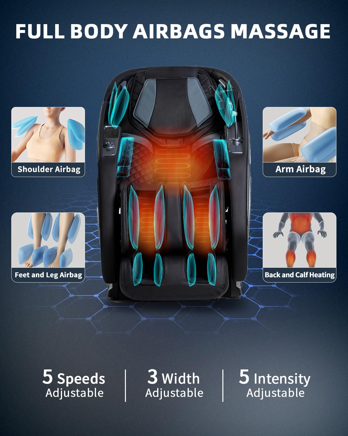 Ganzkörpermassagesessel Zero Gravity Body Scan 4D Shiatsu Massage Rücken Beinheizung AI Sprachsteuerung Bluetooth Lautsprecher SL Track Schwarz