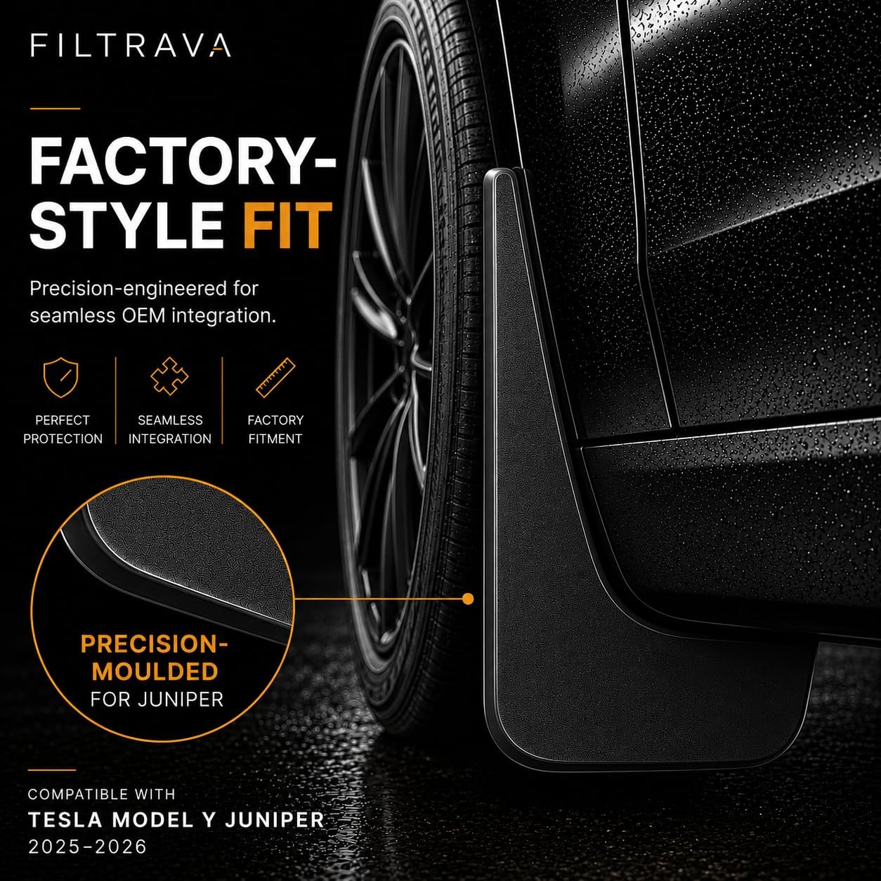 Mud Flaps for Tesla Model Y Juniper 2025–2026, 4-Piece Front & Rear Set, Custom Fit, No-Drill Installation, Flexible TPE Splash Guards