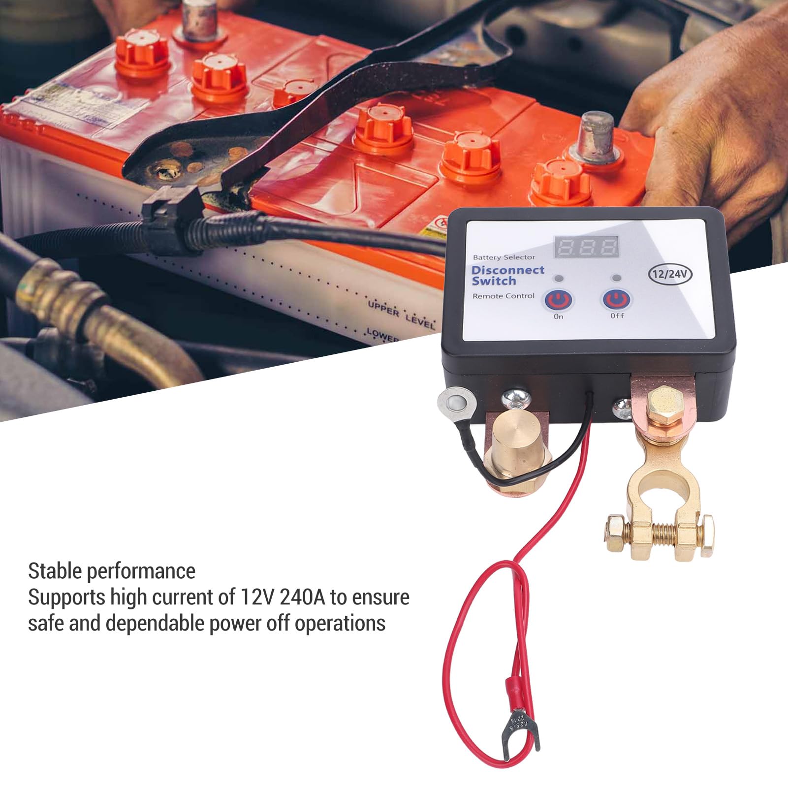 Interrupteur de Déconnexion Batterie 12V 24V 240A avec Télécommande Coupe Circuit Métal ABS pour Voiture Camion Bateau Compatible