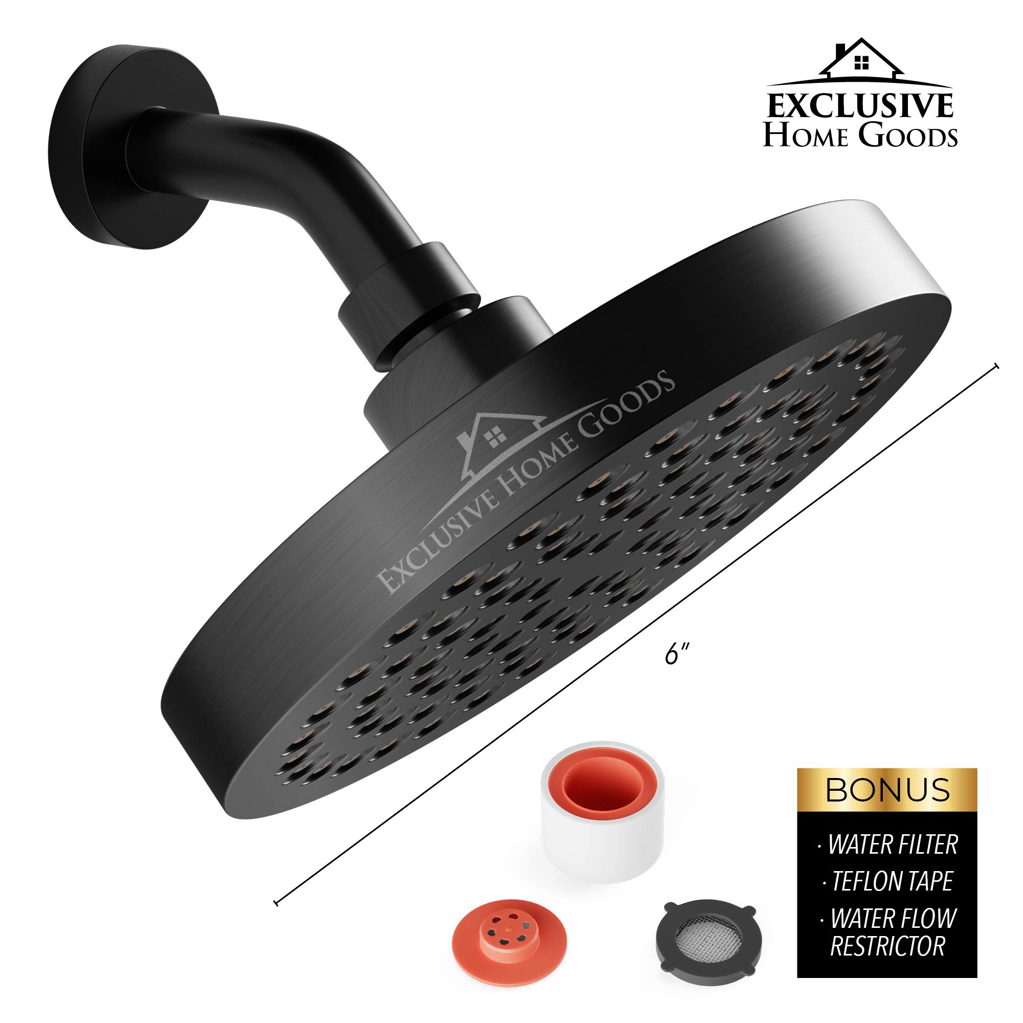 Cabezal de ducha de lujo con lluvia – cabezal de ducha de alta presión, cabezal de ducha de lluvia Ant-Clog boquillas de silicona (1,8 GPM, negro mate)