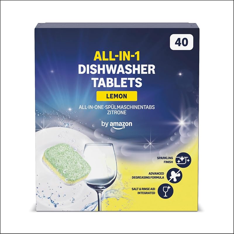 Amazon Basics pastiglie lavastoviglie al limone 40 capsule — sale e brillantante già dentro