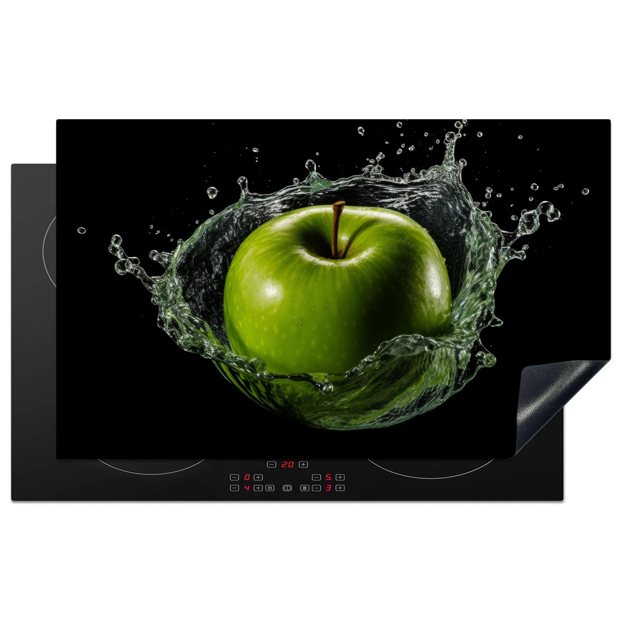 KitchenYeah© Induction Hob Cover Protector Mat 20.5"x33.5" / 85x52 cm Kitchen Universal Ceramic Covers for Electric Cookers Vinyl Apple - Green - Fruit - Water - Black