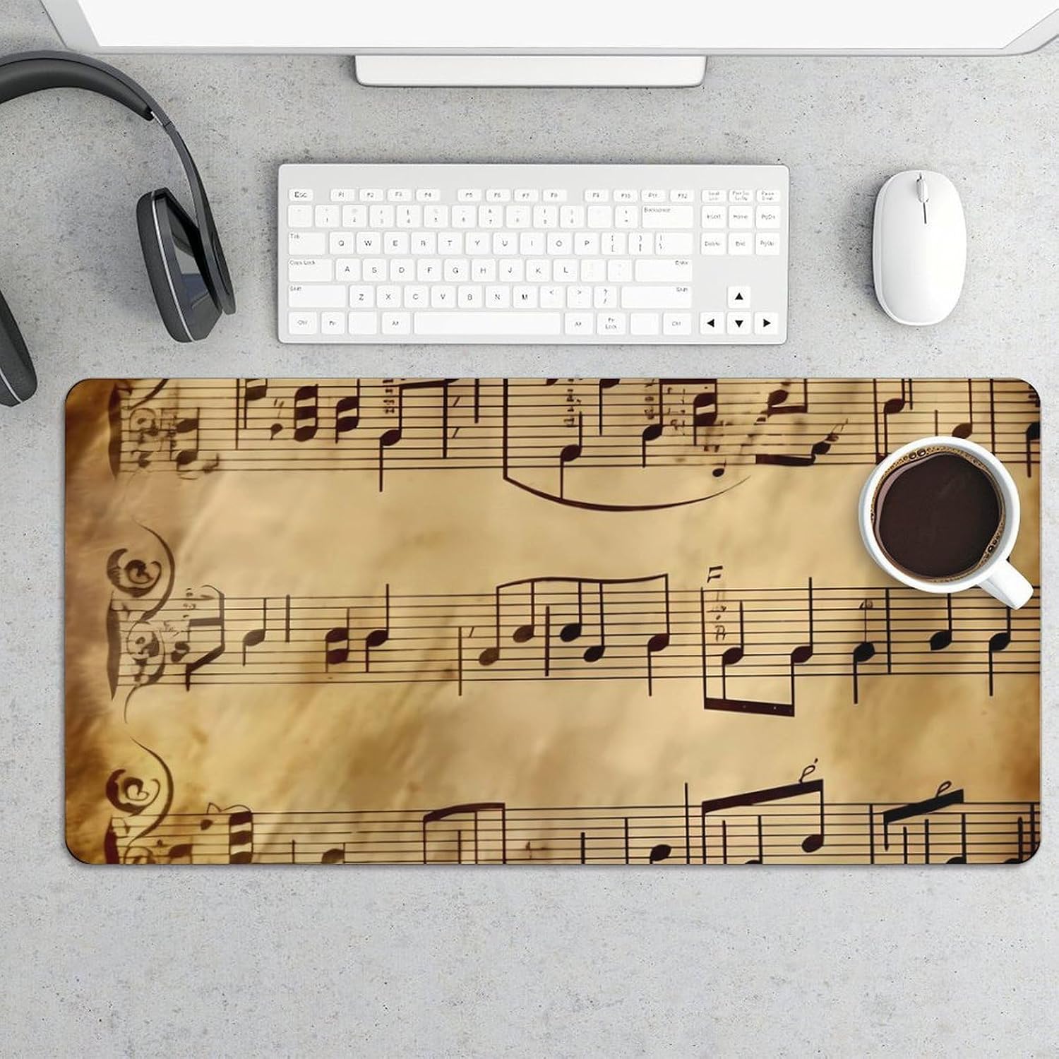 Slim Vintage Music Note Art Desk Mat for Keyboard and Mouse 24x12 Inch Gaming Mouse Pad Protector Non-Slip Rubber Base Portable Deskpad for Office/Gaming/Remote Work Desktop Accessories Decor