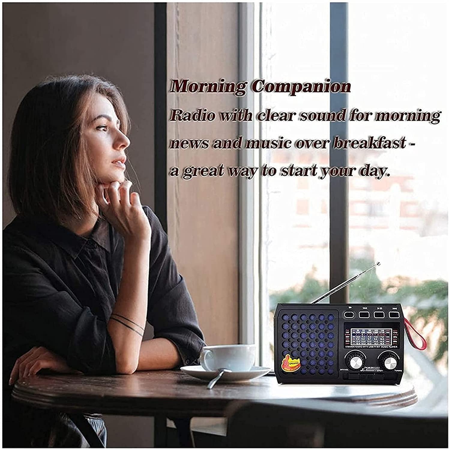 LIIAV Radio à manivelle d'urgence, radio météo portable AM/FM à manivelle solaire 4000 mAh avec lampe de poche LED, lampe de lecture, alarme Sos, chargeur de téléphone portable, idéal for les urgences