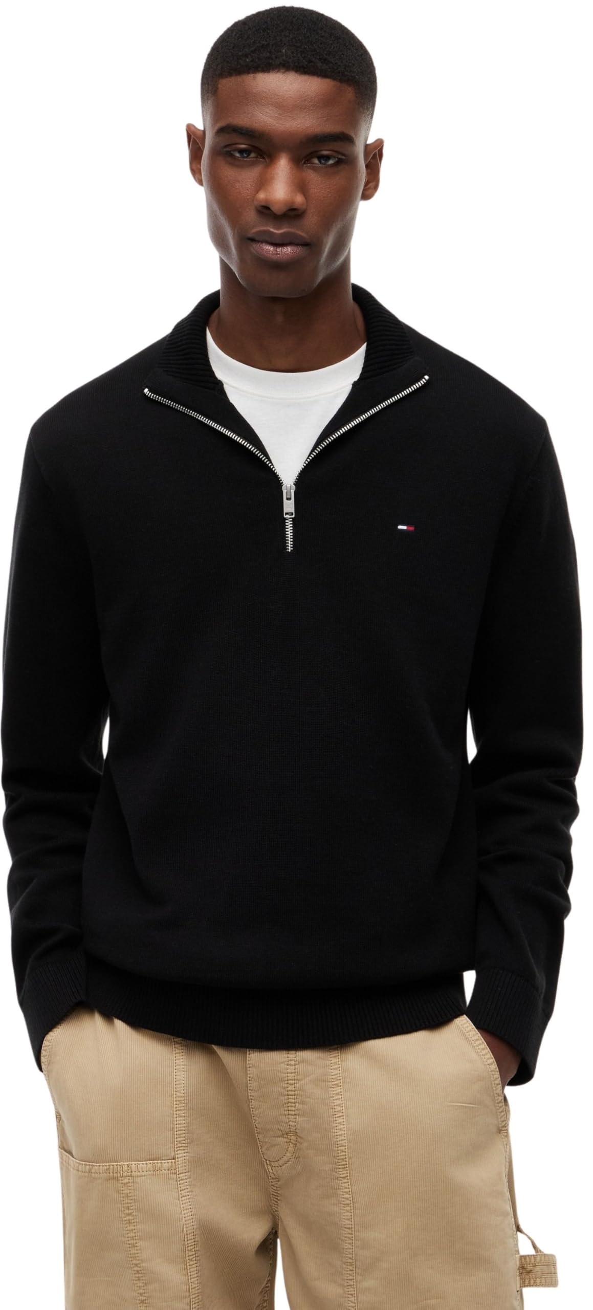 Tommy Jeans Mens TJM SLM Light ¼ SWTR Ext Dm0dm21654 Half Zip Sweater, Black (Black), XS UK