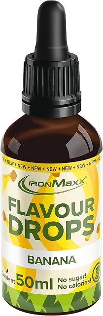 IronMaxx Flavour Drops  50 ml  banan  bez kalorii i cukru  aromatyczne krople do twarogu, jogurtu, napojów i innych  łatwe użytkowanie dzięki zamknięciu na pipetę  zaprojektowany w Niemczech