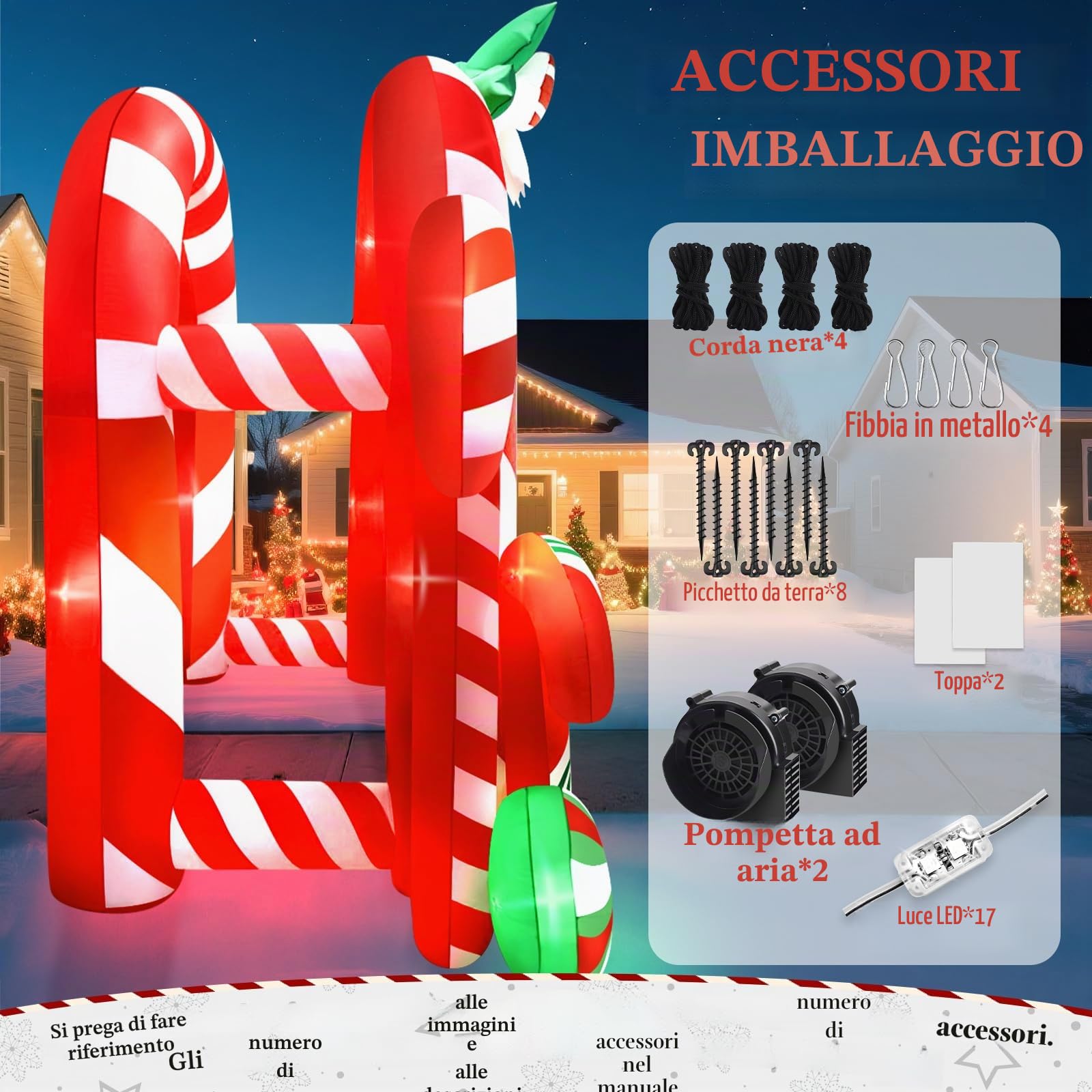 Kalolary 13FT Gonfiabile Natalizio della Gigante Decorazione di Natale con LED Incorporati per Natale Feste, Esterni, Prato, Fiardino (Doppio Arco)