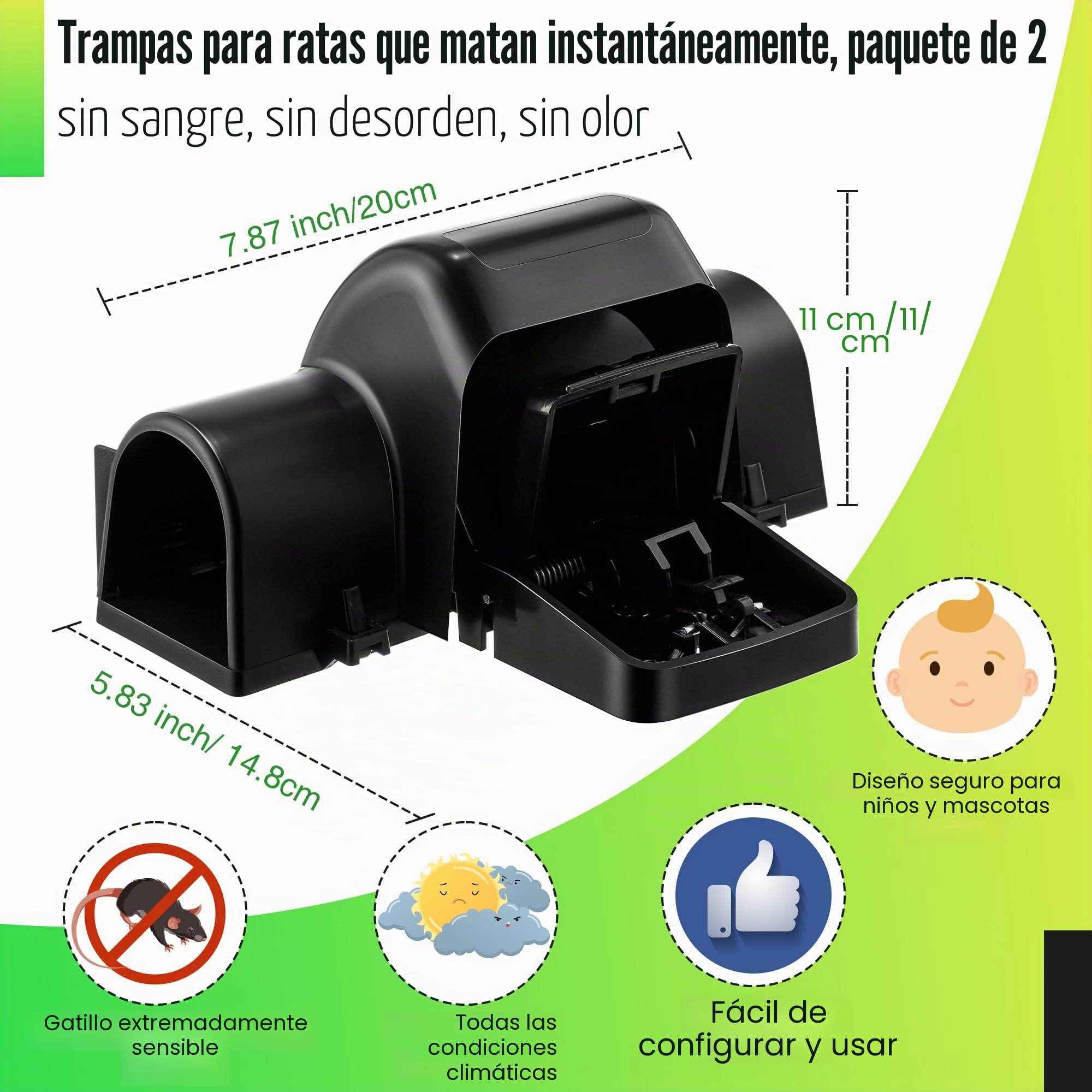 Dreyoo Trampas para Ratas Que Atrapar Instantáneamente, Trampas Humanitarias para Ratas y Ratones para Uso en Interiores y Exteriores, Atrapa Ratas Reutilizable, Apto Niños y Mascota (Paquete de 2)