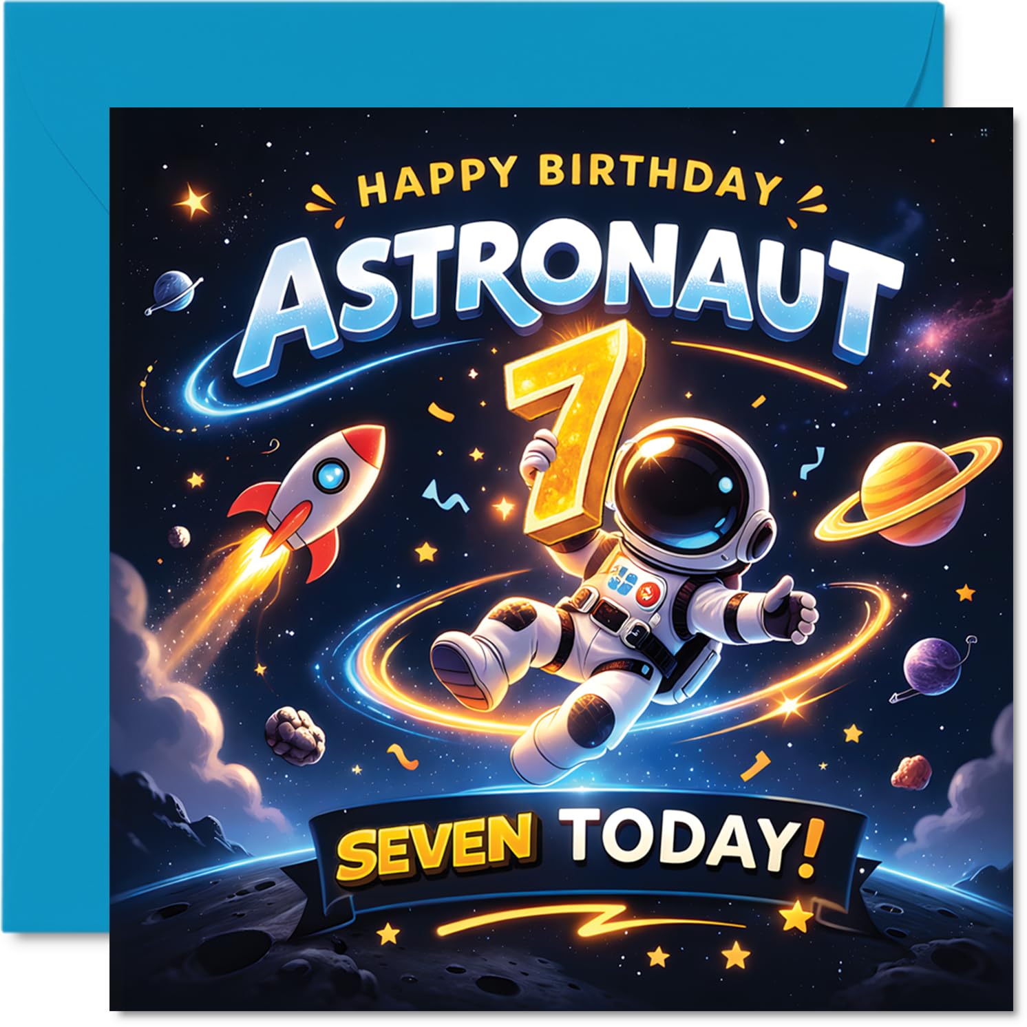 Playful 7th Birthday Card, Lift-off to Birthday Fun