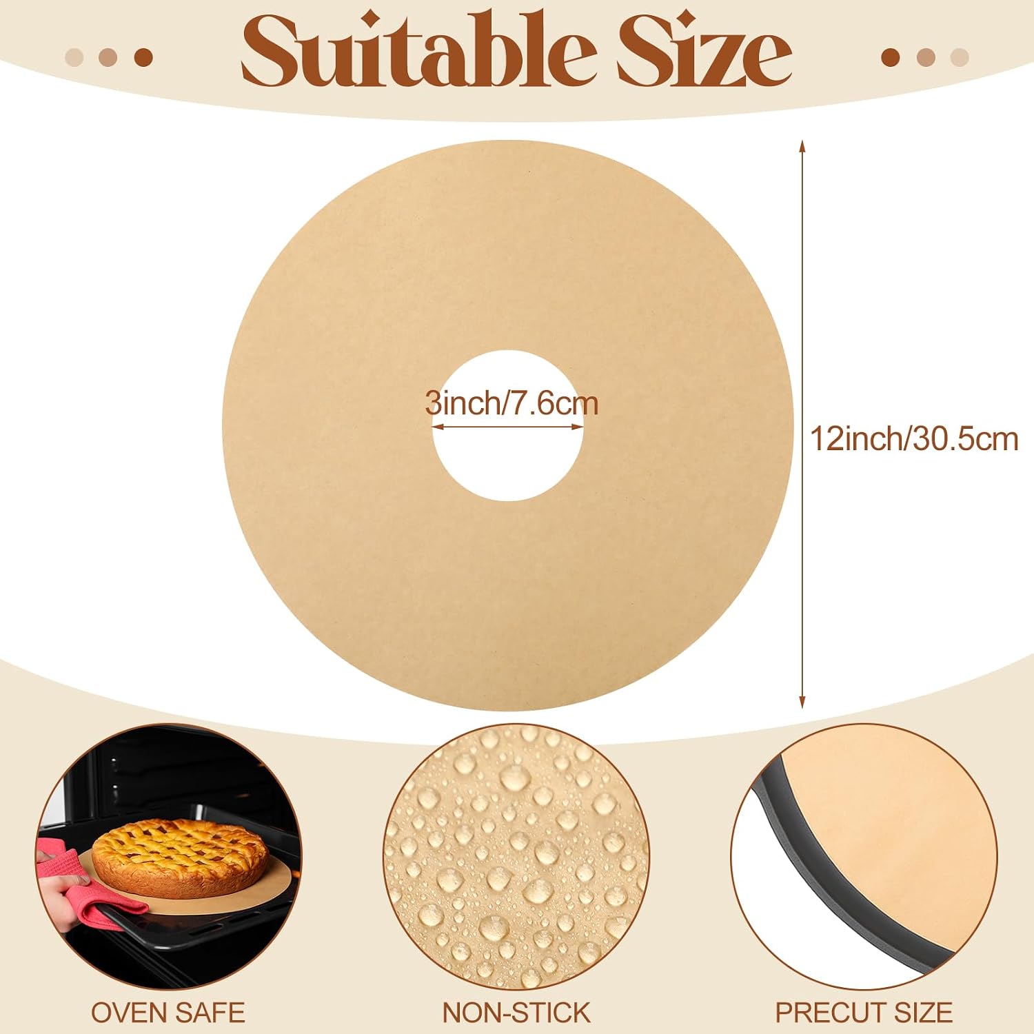 LemonRoad 200 Pcs 12 Inch Round Parchment Paper with Hole Natural Unbleached Parchment Paper Sheets Non-stick Precut Disposable Silicone Coated Mat Food Drying Fruit Herb Spices