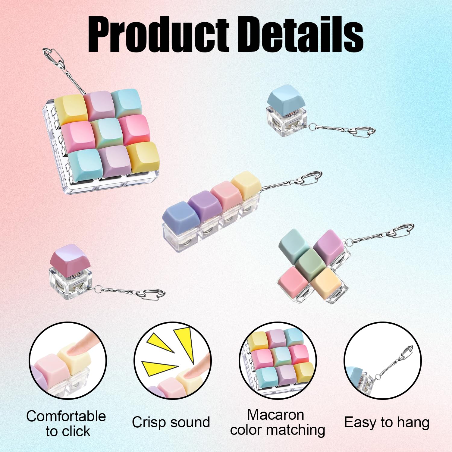 5pcs Keyboard Fidget Toy Keyboard Keychain Fidget Clicker Decompression Toys for Stress Relief Pass The Time - Image 2