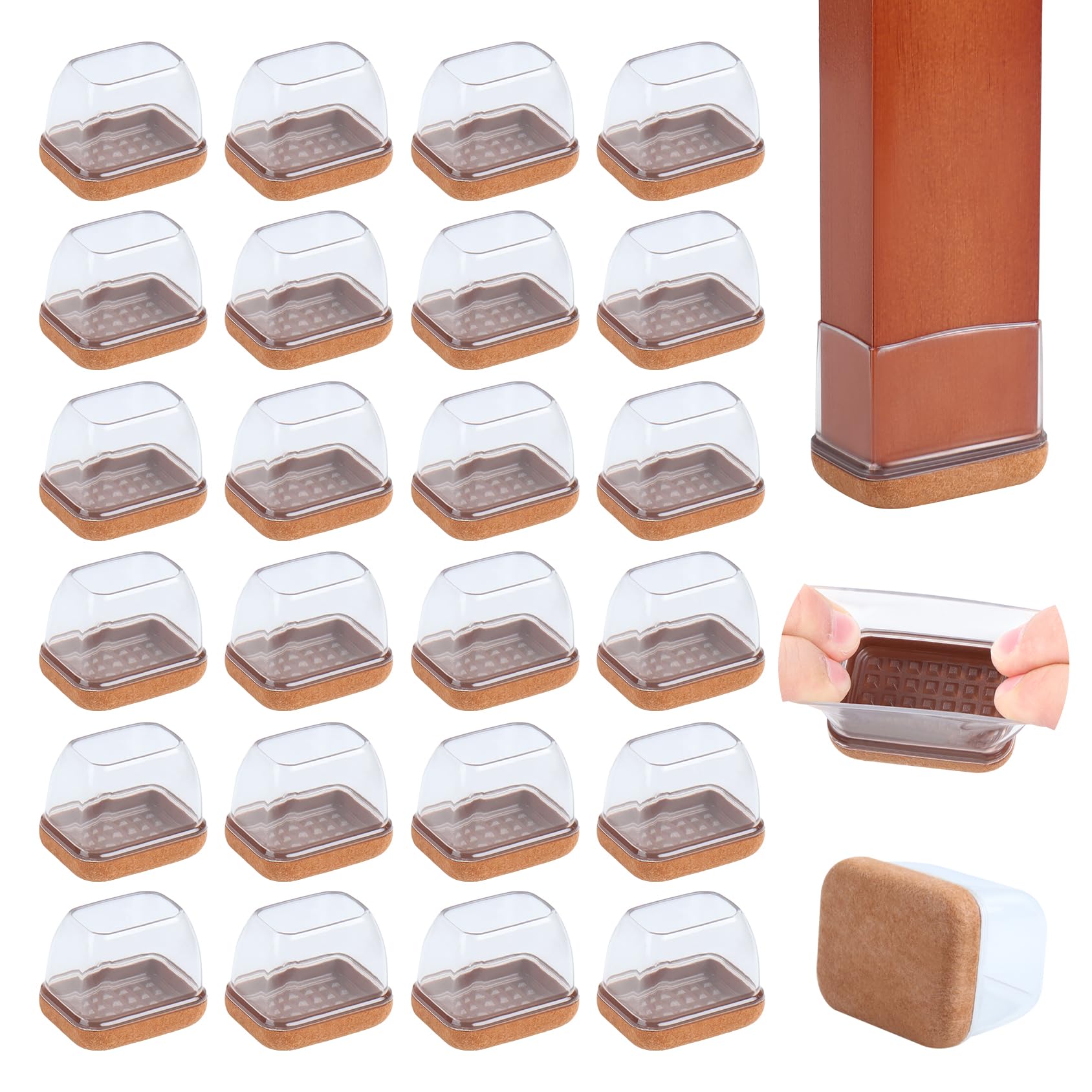 Protectores de fieltro para patas de silla rectangulares y almohadillas de silicona