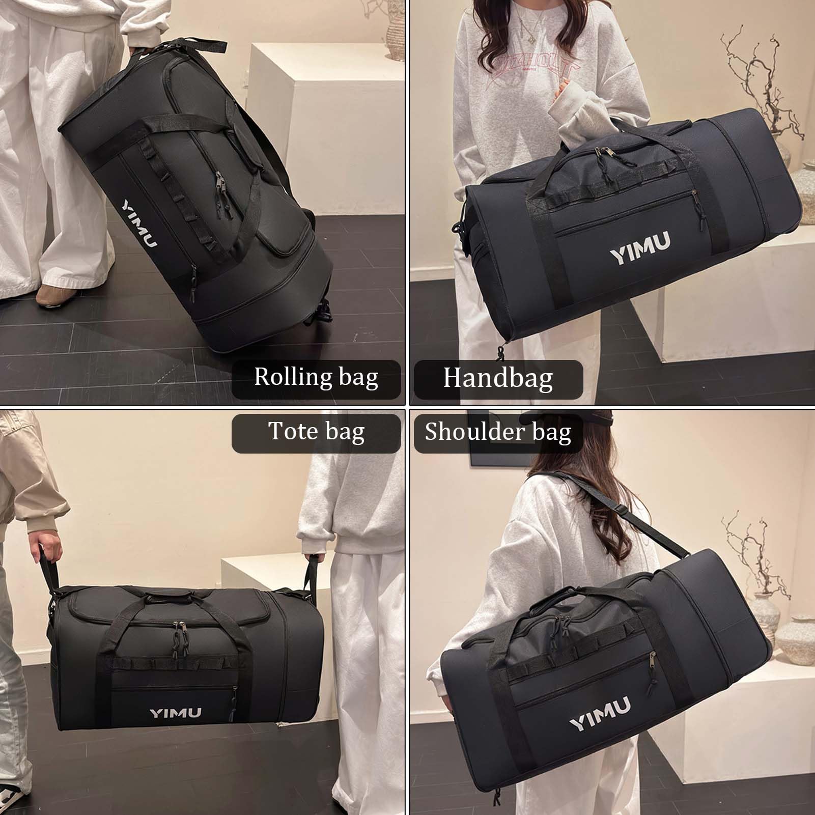 70L Borsone da Viaggio Piegevole Con Ruote Borsa palestra sportiva con Rotelle Leggera Gym Travel Bag Impermeabile Grande Bagaglio a mano Espandibile Valigia con Ruote per Campeggio (Nero)