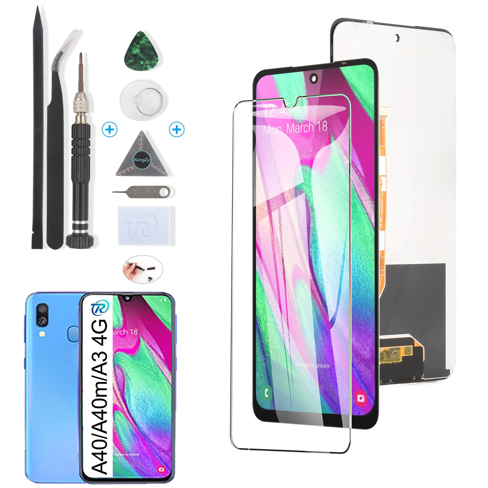 RongZy Pantalla para OPPO A40/A40m/A3 4G CPH2669 CPH3669 Pantalla Táctil LCD Kit de Pantalla de Repuesto Ensamblaje Digitalizador de Reemplazo con Herramientas(Negro)