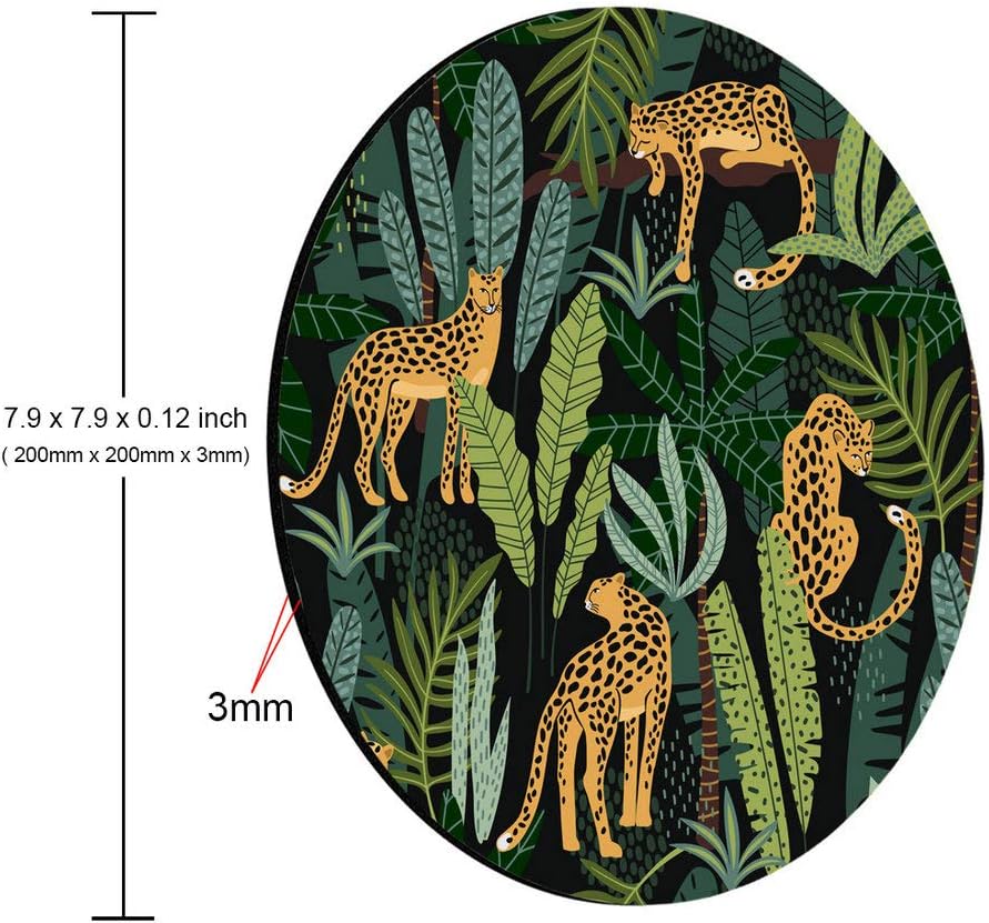 Mouse pad Leopard Round Mousepad Plants Office Decor for Women Men Desk Accessories Leopards and tropical leaves Mousepad Present for Coworker image 2