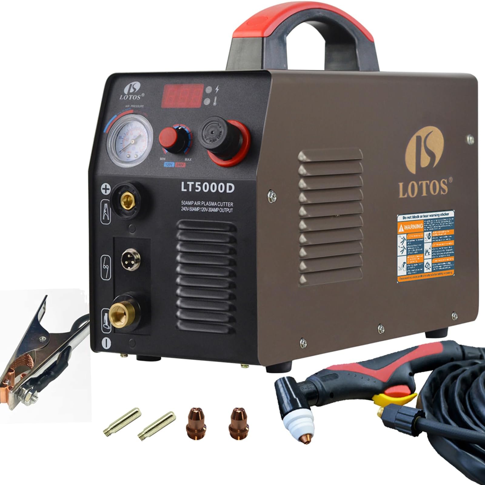 LT5000D Plasma Cutter, 2024 Upgraded 5/8 inch 16mm Clean Cut 3/4 inch 20mm Severance Cut 50A Plasma Metal Cutter Machine, Plasma Cutting Equipment, Dual Voltage 120V or 240V, Brown