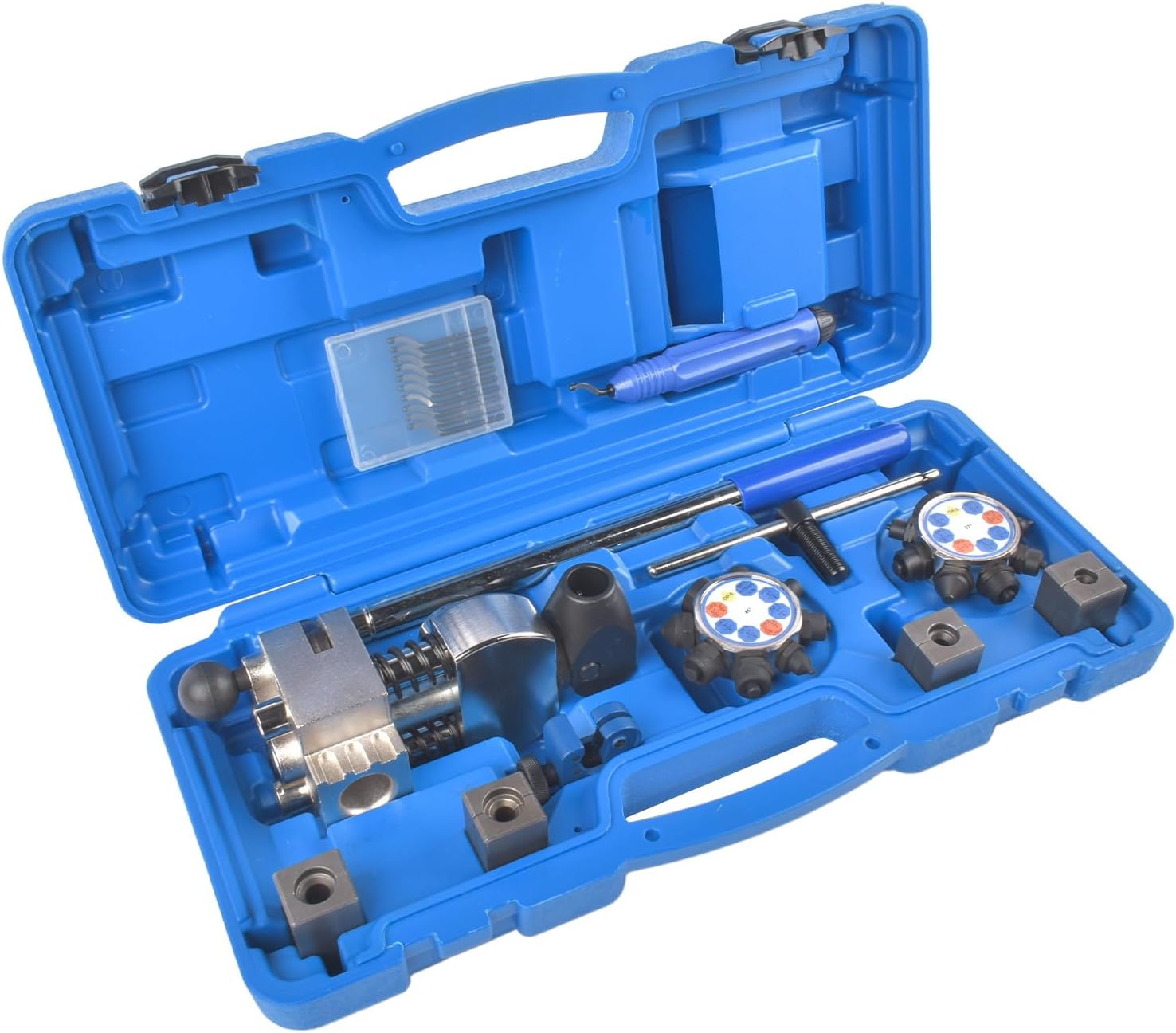 Brake Flaring Tool Kit, 45° & 37° Double & Bubble Flare Tool, Compatible with Stainless Steel Copper Aluminum Tubing, Brake Line Flaring Tool for 3/16", 1/4", 5/16", 3/8"