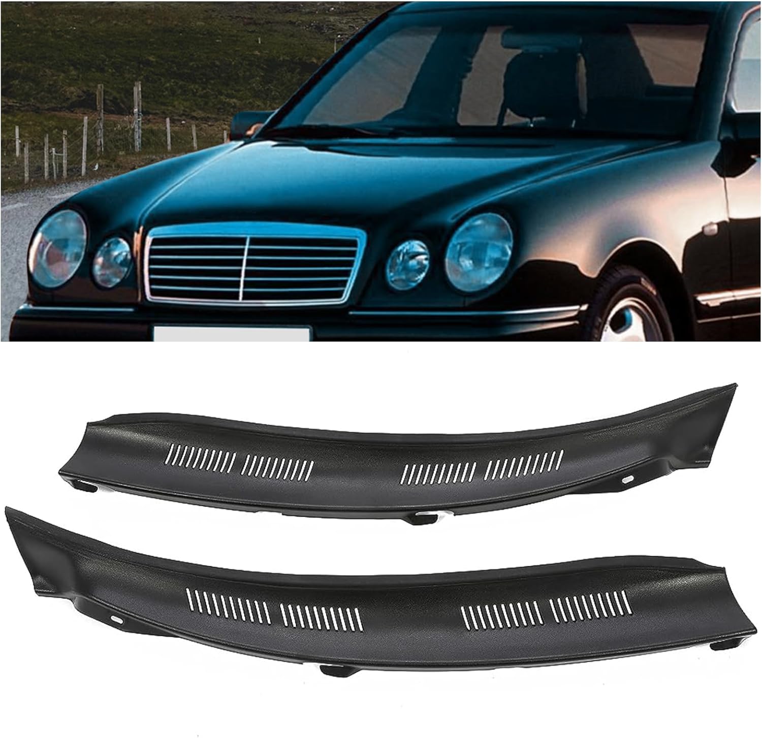 KUAFU Windshield Wiper Cowl Compatible with 1995-2003 Mercedes-Benz E-Class W210 Replacement for 2108311058 and 2108310958 Windshield Wiper Cowl Screen Cover