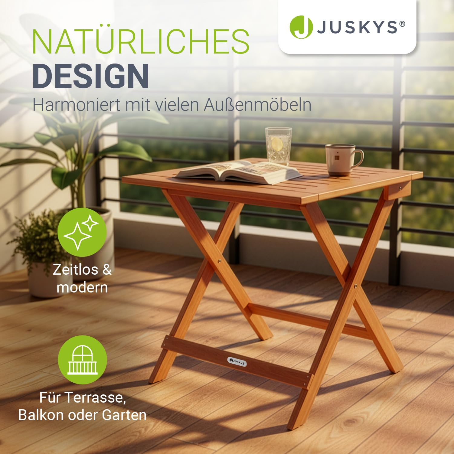 Juskys® Beistelltisch Zadar S - Klappbar für platzsparende Nutzung, aus geöltem Akazienholz, ideal für Garten und Balkon, 46x46x46 cm
