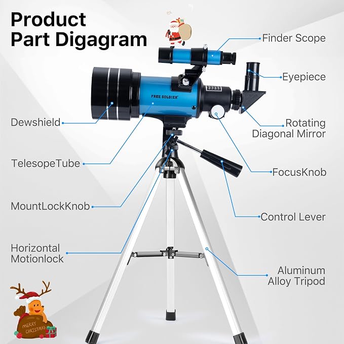 Telescopio astronómico para adultos 70mm apertura 300mm focal miniatura 4