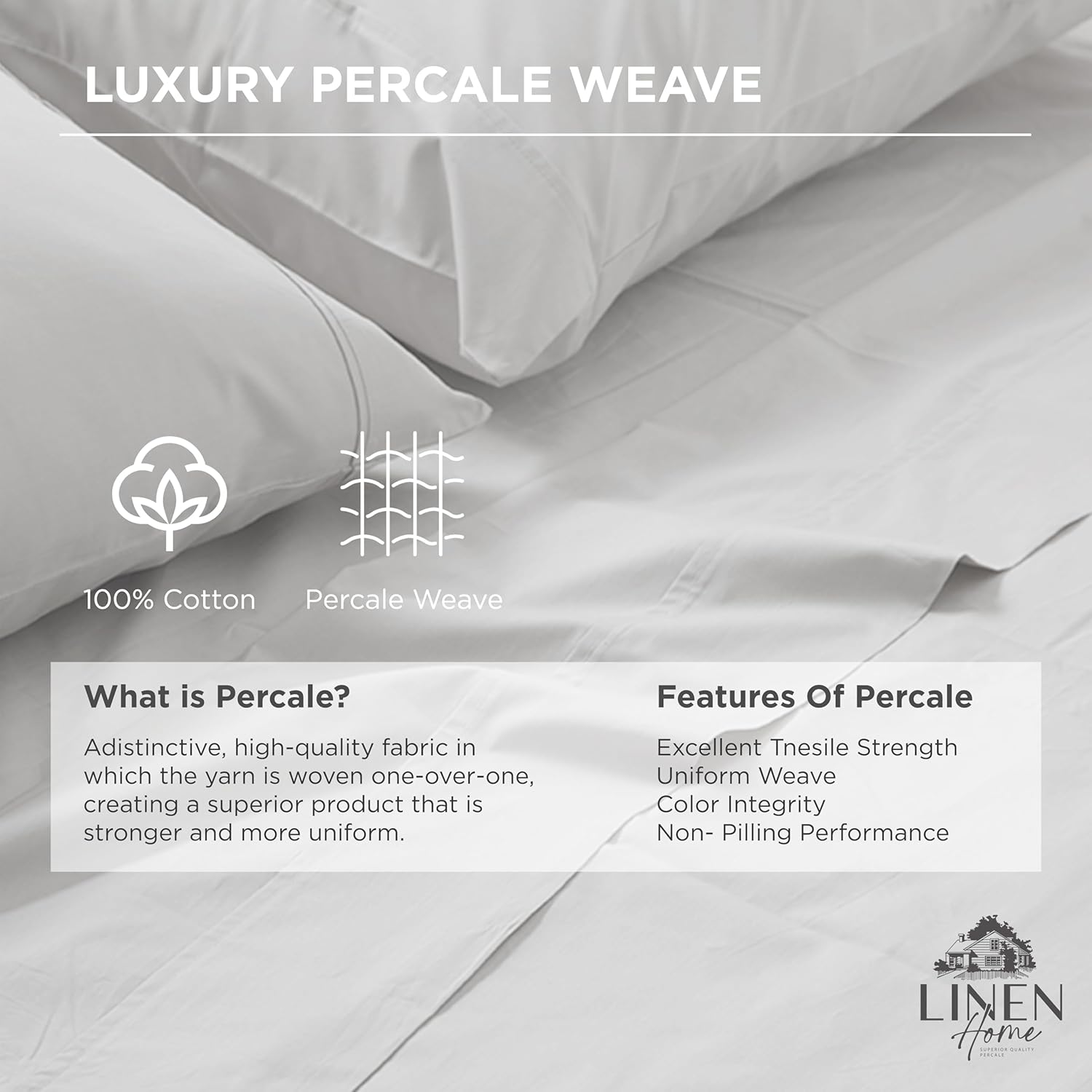 100% Cotton Combo Percale Flat Sheets Queen Size, White & Silver, 2 Flat Sheet- Crisp, Cool and Strong Bed Linen, Luxury Breathable Sheet