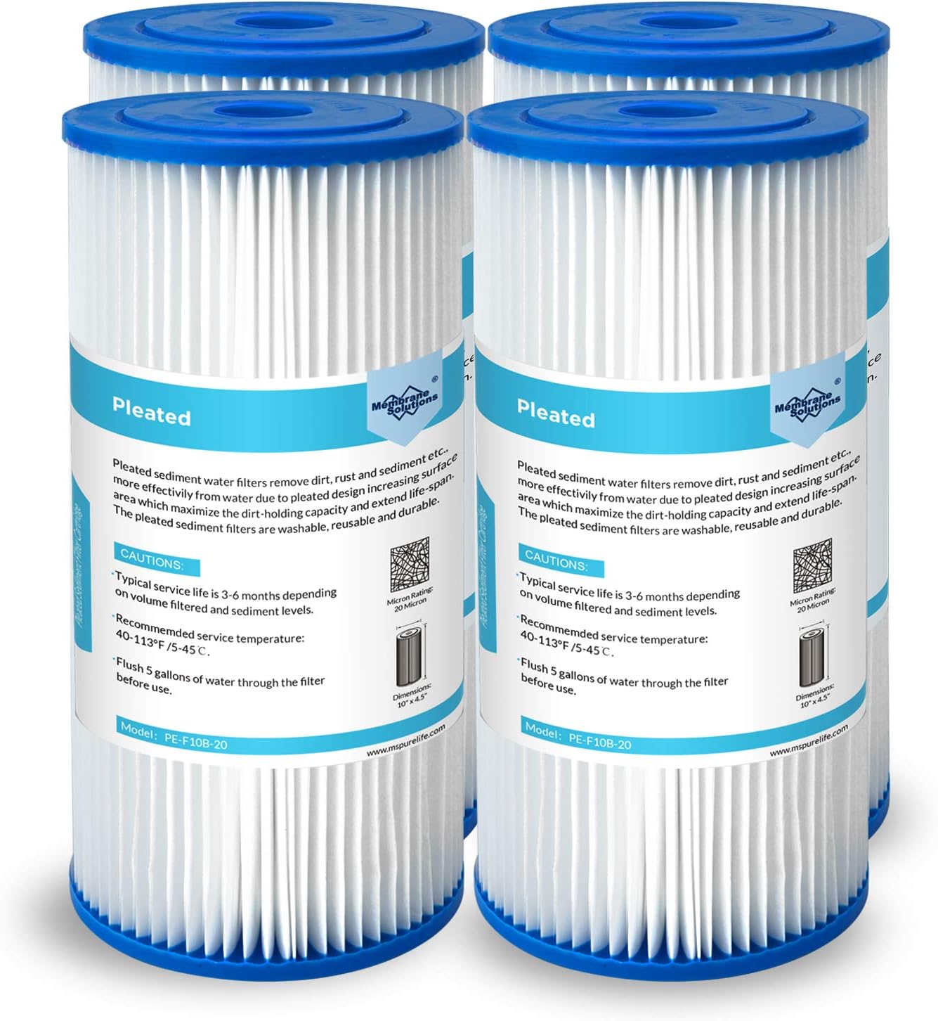 Membrane Solutions 10"x4.5" Pleated Filter Cartridge Replacement 20 Micron