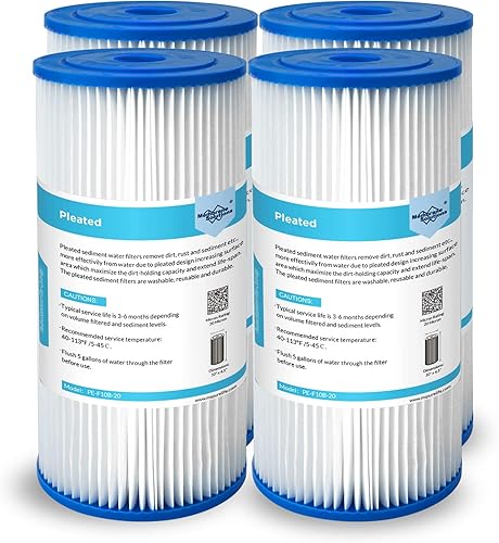 Membrane Solutions Filtro de agua plisado de 20 micrones para el hogar, 10 x 4.5 pulgadas, cartucho de repuesto de sedimentos resistente para toda