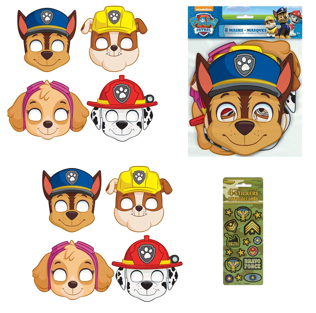 UniquePaw Patrol Birthday Party Supplies Decoration Bundle Includes 16 Kid's Party Paper Masks and 1 Dinosaur Sticker Sheet