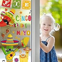 Vista 3 de Whaline Calcomanías para ventana de fiesta mexicana, calcomanías de doble cara para ventana de Cinco de Mayo, calcomanías de PVC para ventana