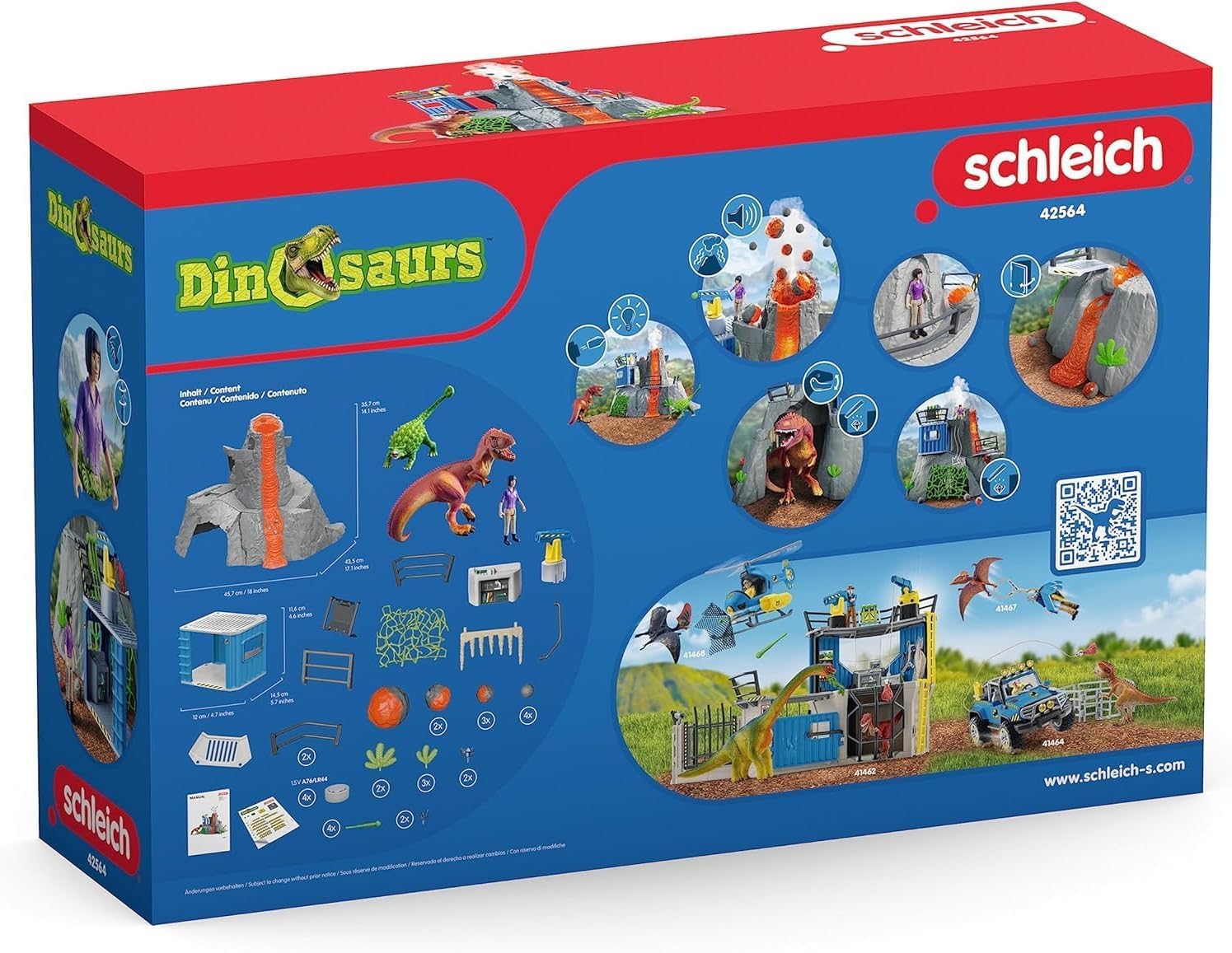 Schleich Dinosaurs - 42564 Expédition au Grand Volcan, Set de Figurines Dinosaures avec Un Volcan en éruption LED, Une Figurine de chercheuse et 2 Jouets Dinosaures pour Enfants âgés de 5 Ans et Plus