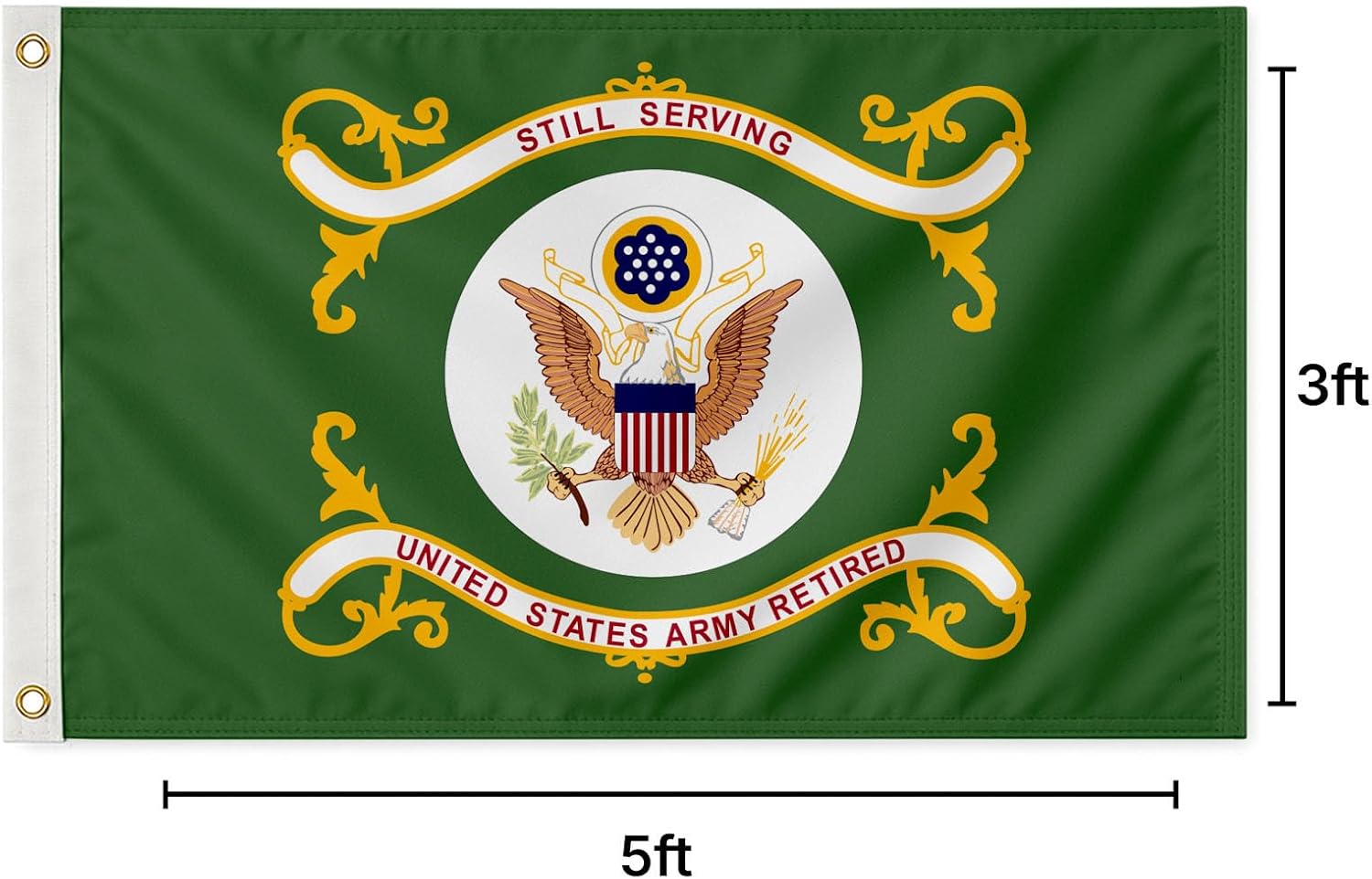 AGAS US Army Retired Flag 3x5 Ft - Printed 200 Denier Nylon - Double Stitched Edges Canvas Header Brass Grommets - Indoor/Outdoor US Army Retired Flag 3' x 5'