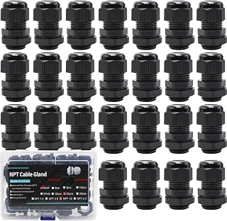 NPT Plastic Cable Gland 1/2 Knockout Box 25PCS Waterproof IP68 6-12mm Nylon Plastic Black Electrical Cord Grips Kit With Gasket