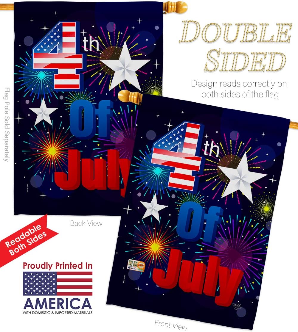 Breeze Decor H111089 Fireworks July 4th Vertical House Flag, 28" x 40" inch, Multi-Color