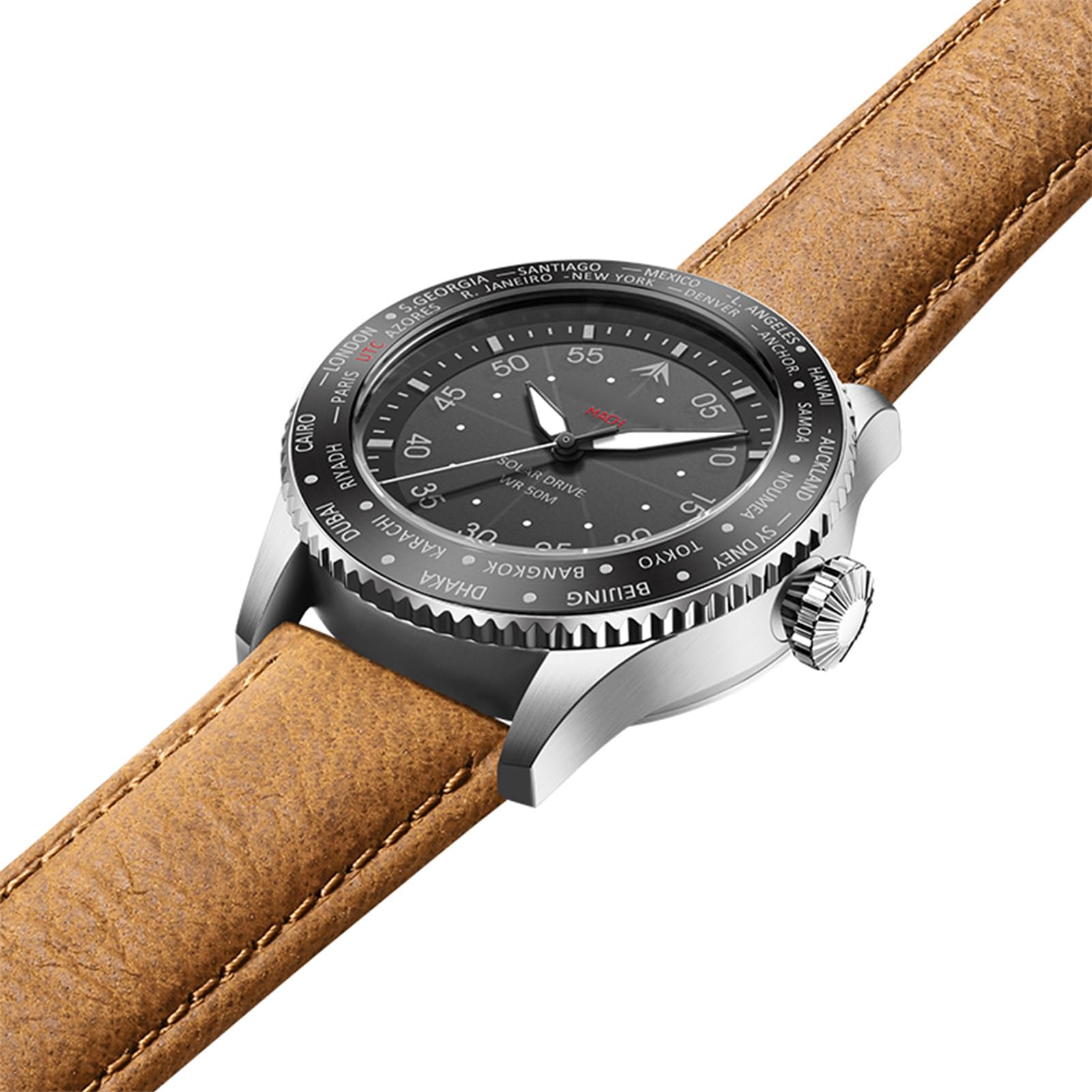 Alomejor Montre Pilote Chronographe étanche à énergie Solaire pour Hommes Nocturne 180 Jours Montre Solaire pour Le Sport et L'Aventure