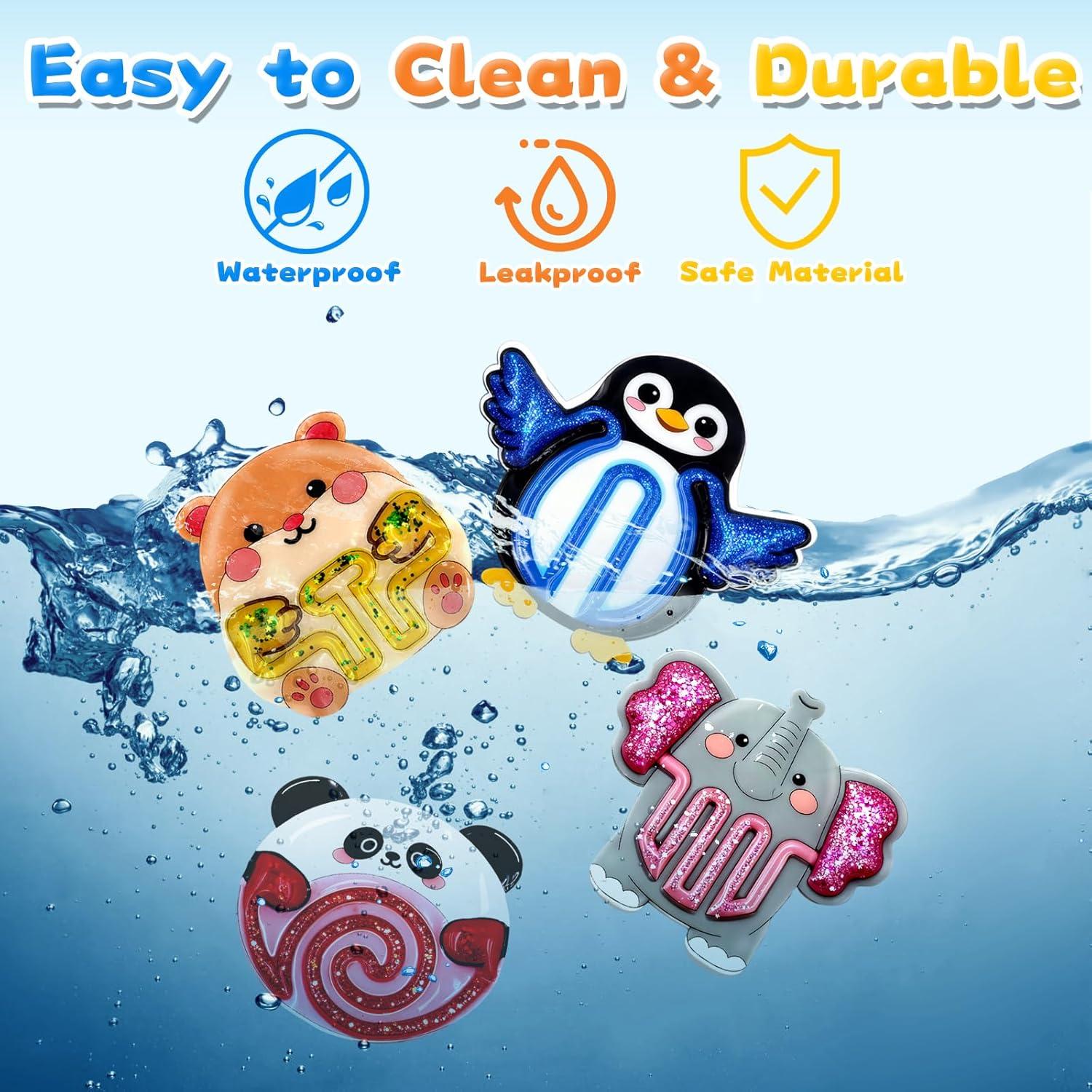 Sensory Toys for Kids, 4 Pack Sensory Fidget Toys for Stress Relief & Calm Down, Animal-Shaped Squeeze Toys for Kids with Autism, Sensory Squishy Toys with Colorful Goo, Prizes for Classroom