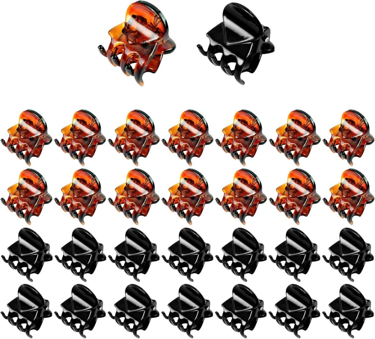 Hanyousheng Pinze Per Capelli, 30 Pezzi Capelli Clip Artiglio, Mini Clip per Capelli, Donna Mollette per Capelli, Forcina Antiscivolo, Adatto per Ragazze e Donna, con Ziplock Bag, Nero e Marrone