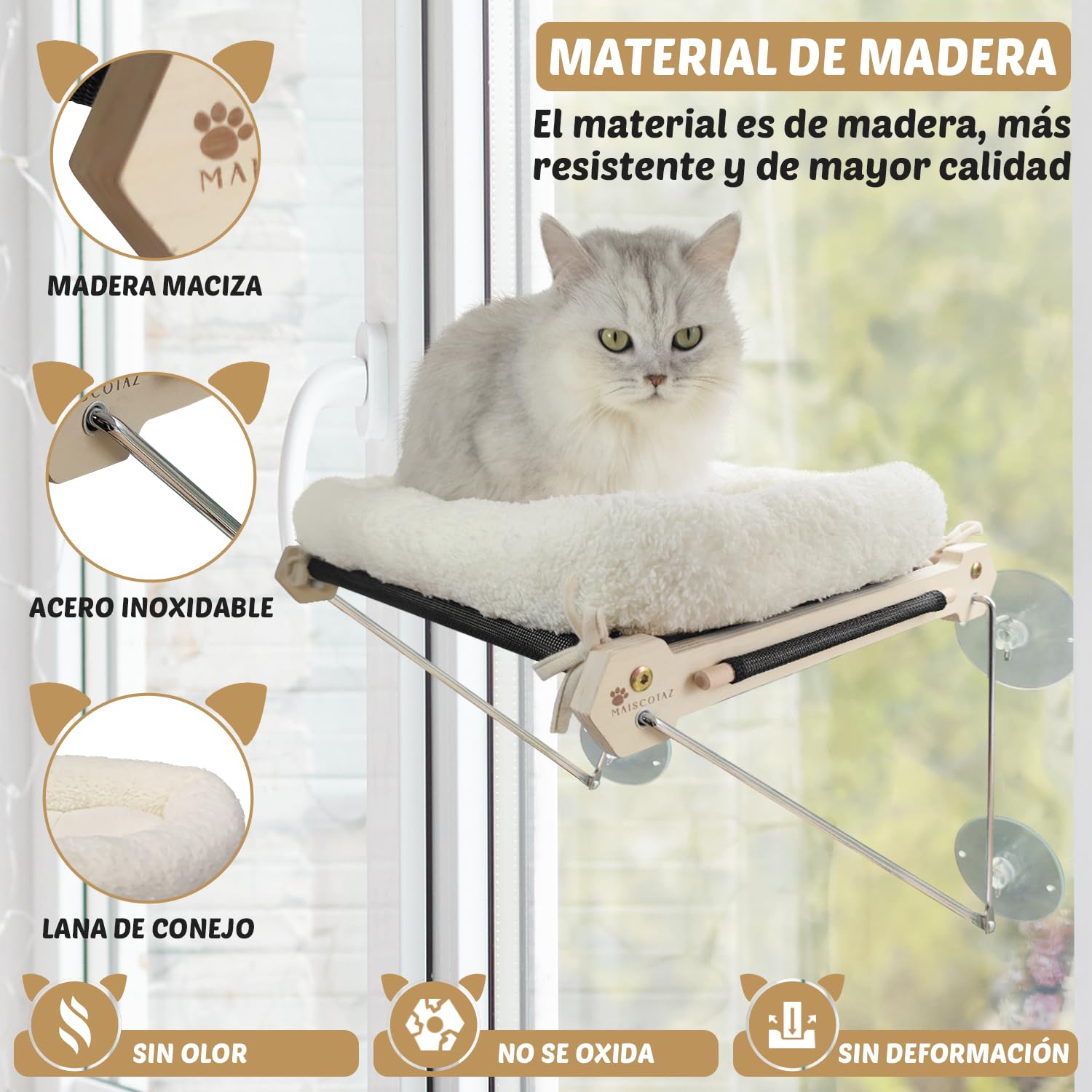 Hamaca Gato Ventana con Cama - Cama Ventana para Gatos - Hamaca para Gatos - Hamaca Gato Ventana - Gatos Accesorios - 20kg