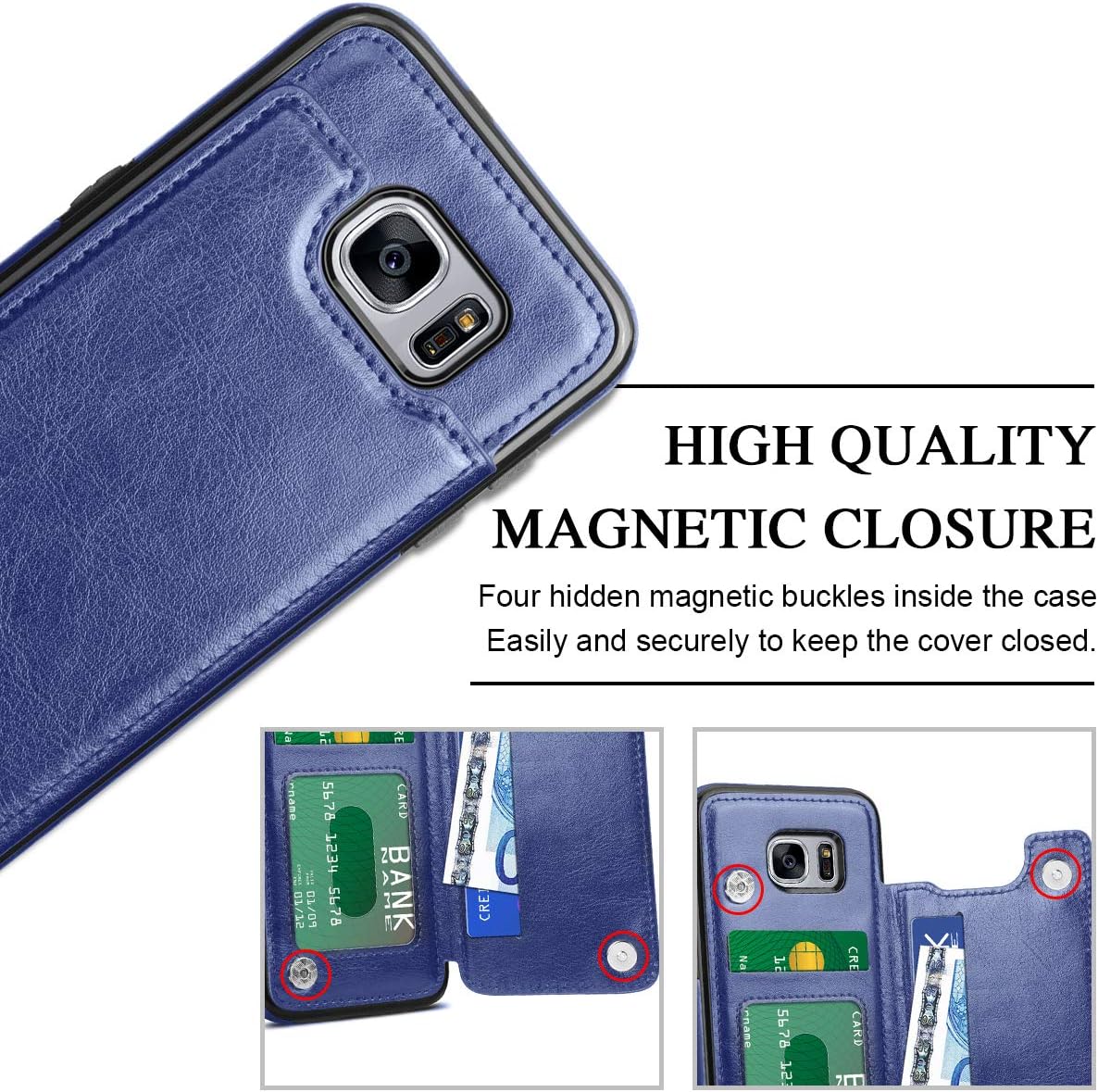 HianDier Wallet Case for Galaxy S7 Edge, Slim Protective Case with Credit Card Slot Holder Flip Folio Soft PU Leather Magnetic Closure Cover Case Compatible with Samsung Galaxy S7 Edge, Blue