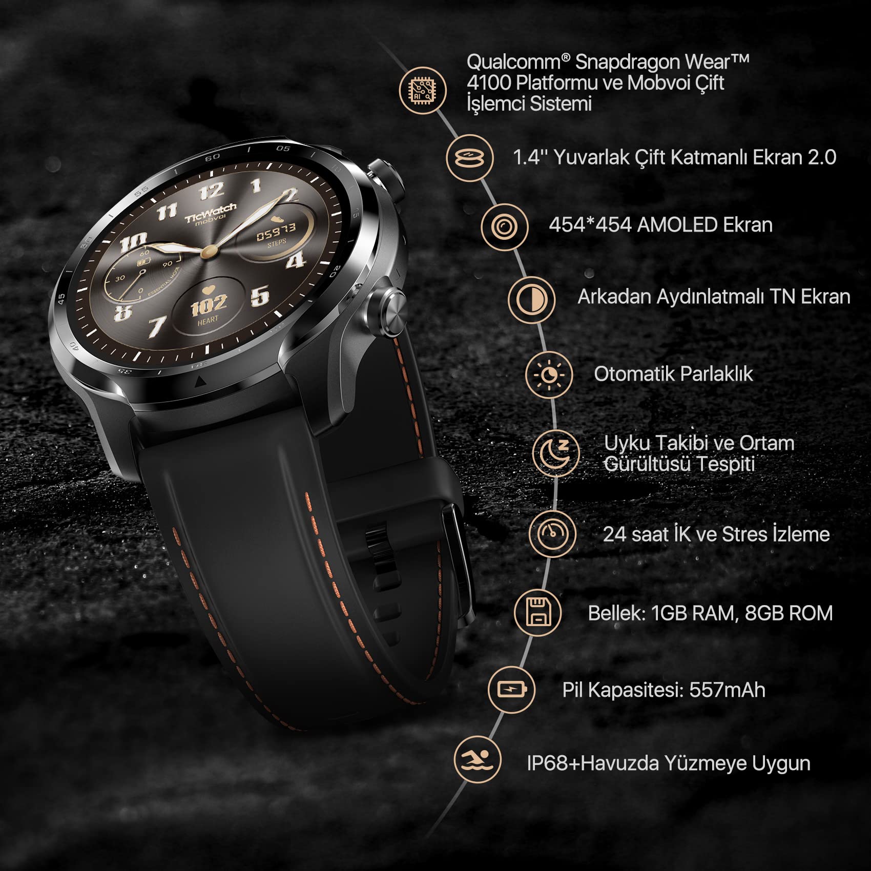 Ticwatch Pro 3 LTE Akıllı Saat, Wear OS by Google, Qualcomm