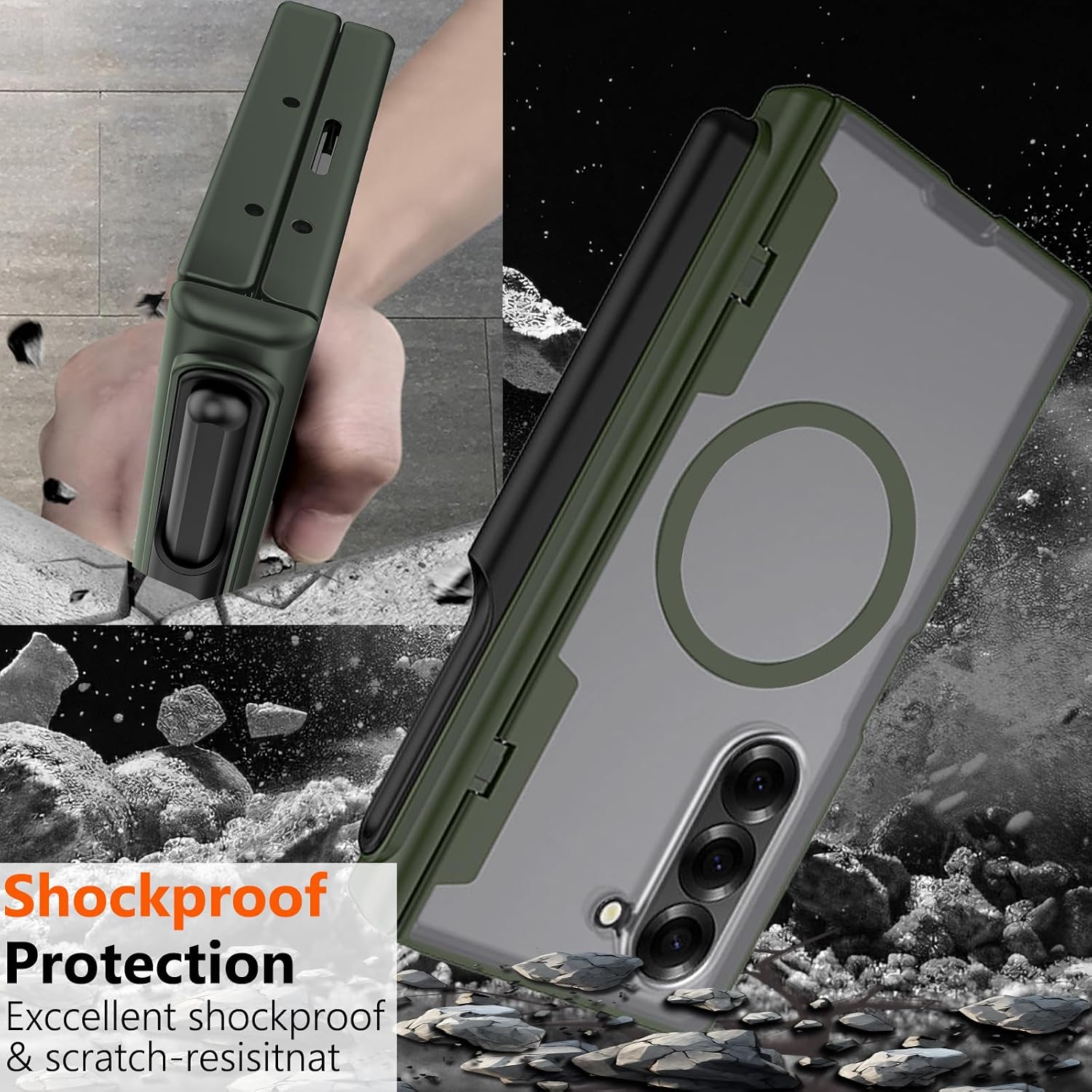 for Samsung Galaxy Z Fold 6 Case with S Pen Holder & Stylus,Fold6 Magnetic Case with Privacy Screen Protector Hinge Protection Compatible with Magsafe Pen Slot Cover for Z Fold 6 Green