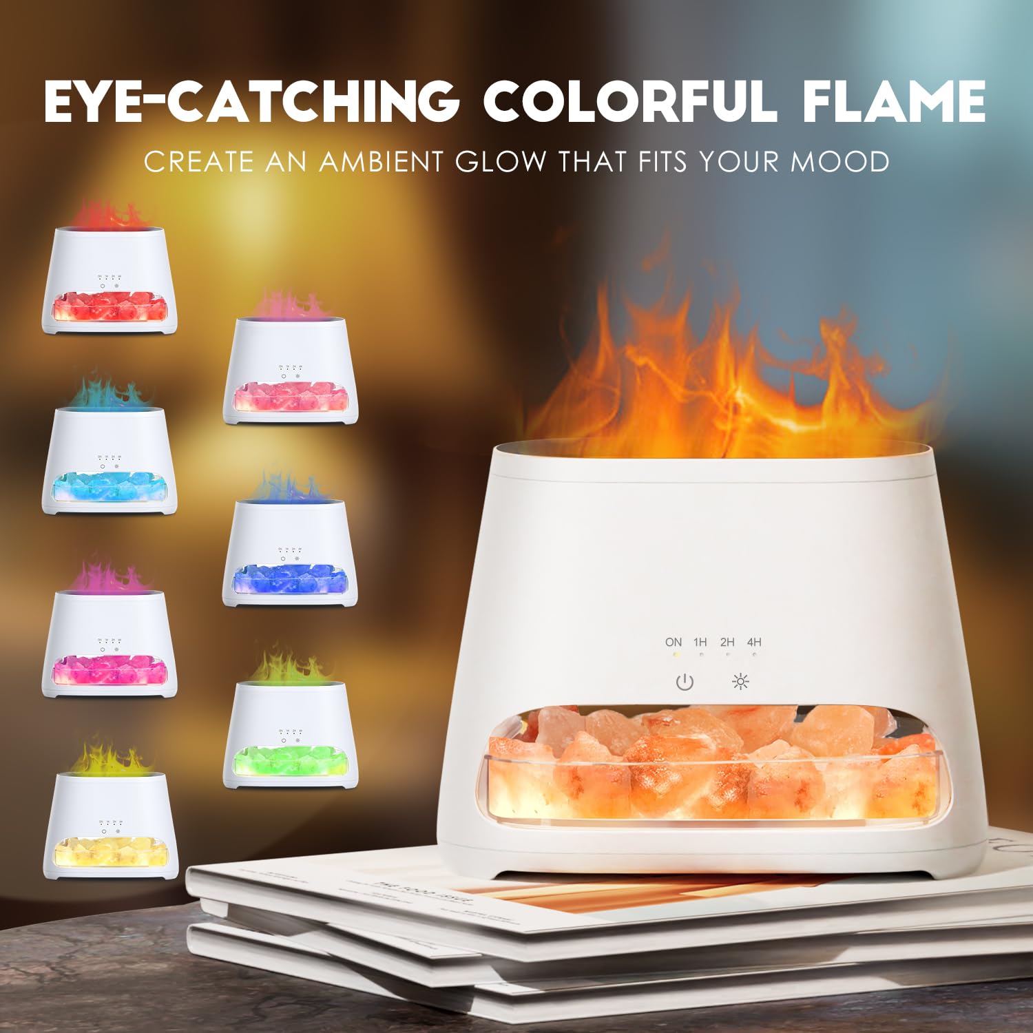 SALKING Dyfuzor zapachowy z lampą Salt Range Pakistan, 7 kolorów LED, efekt płomienia, dyfuzor do olejków eterycznych, ultradźwiękowy nawilżacz powietrza, automatyczne wyłączanie, 150 ml (biały RGB)