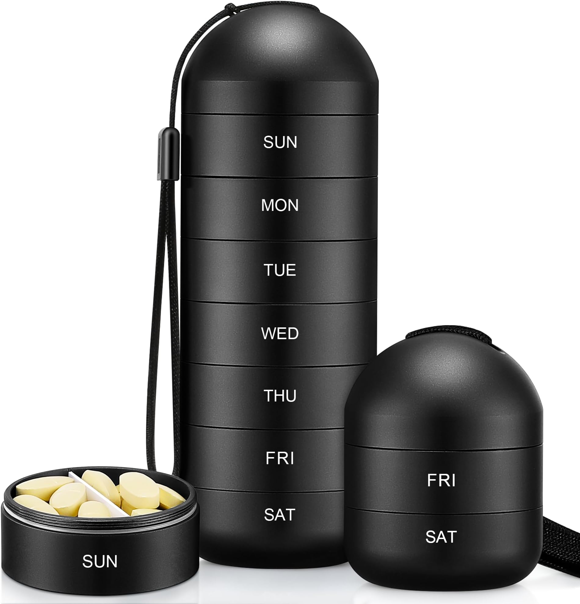Zannaki Weekly Pill Organizer 7 Day 2 Times a Day, Portable Metal Travel Waterproof AM PM Pill Box,Large Pill Case Container, BPA Free Daily Medicine Organizer Holder for Vitamin, Fish Oil, Supplement