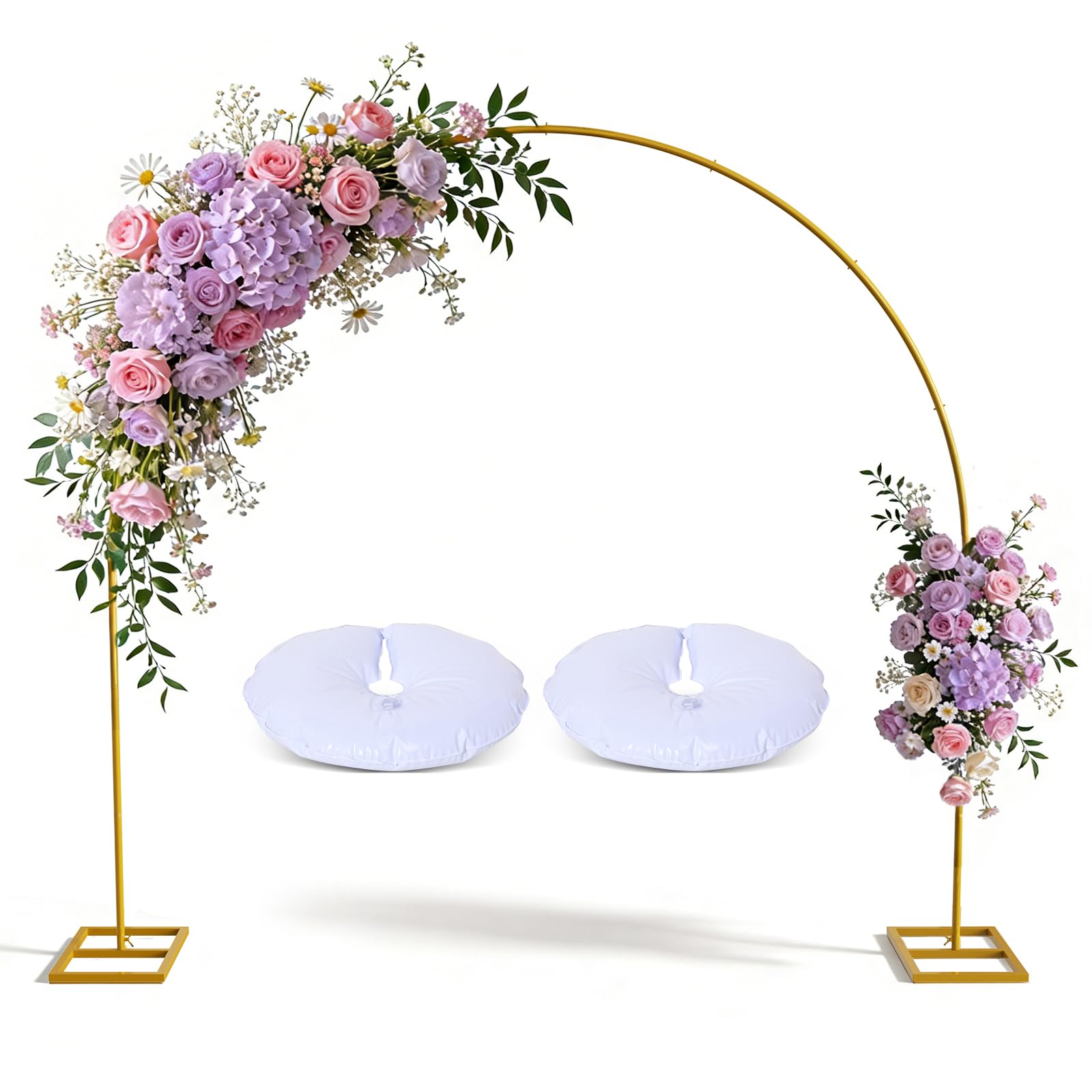 JoyCushy Wedding Arch Backdrop Stand, Metal Half Moon Arch with Rectangular Base for Wedding, Ceremony, Birthday Party