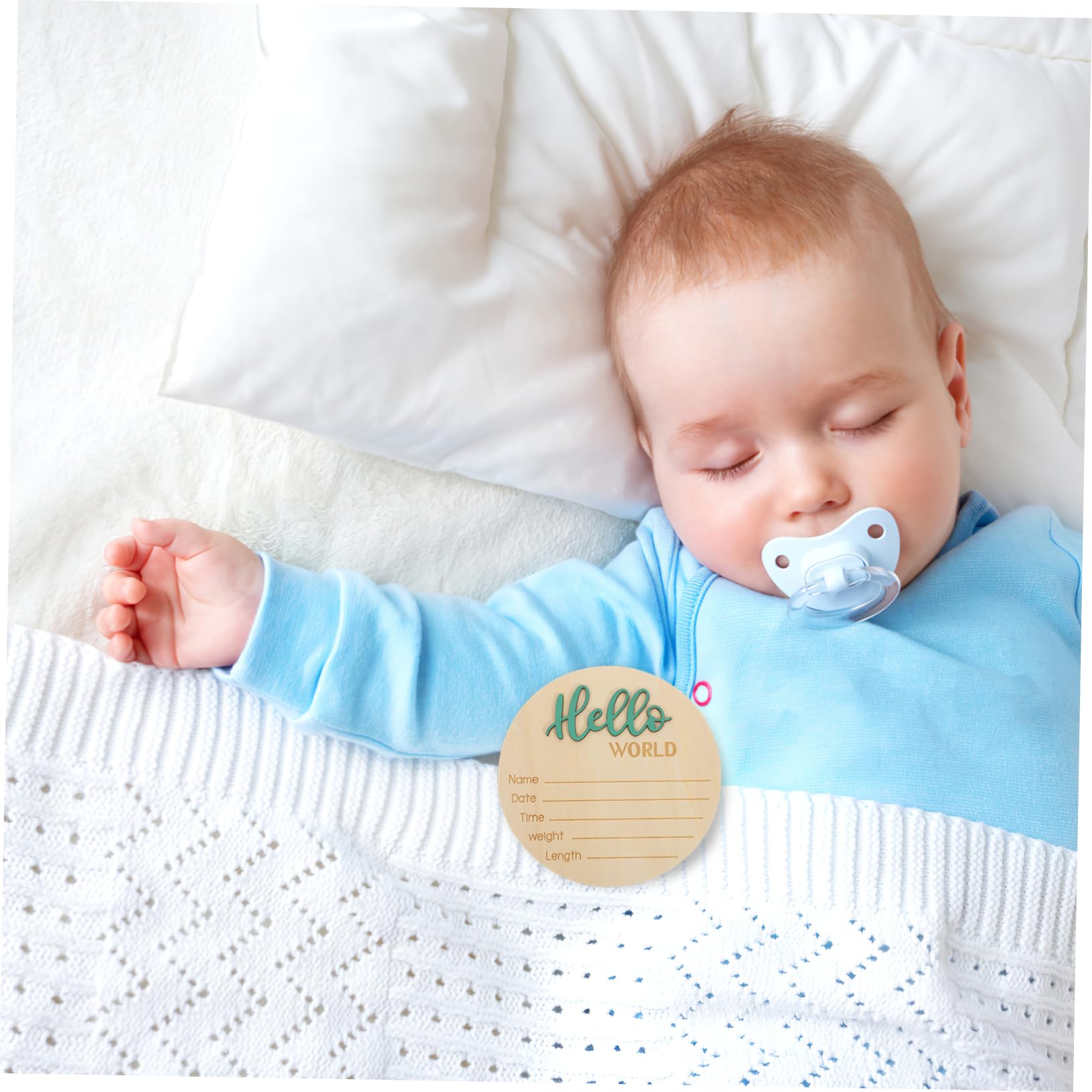 Wakauto Baby Wooden Sign Newborn Name Birth Announcement Round Wooden Baby Welcome Sign for Photography