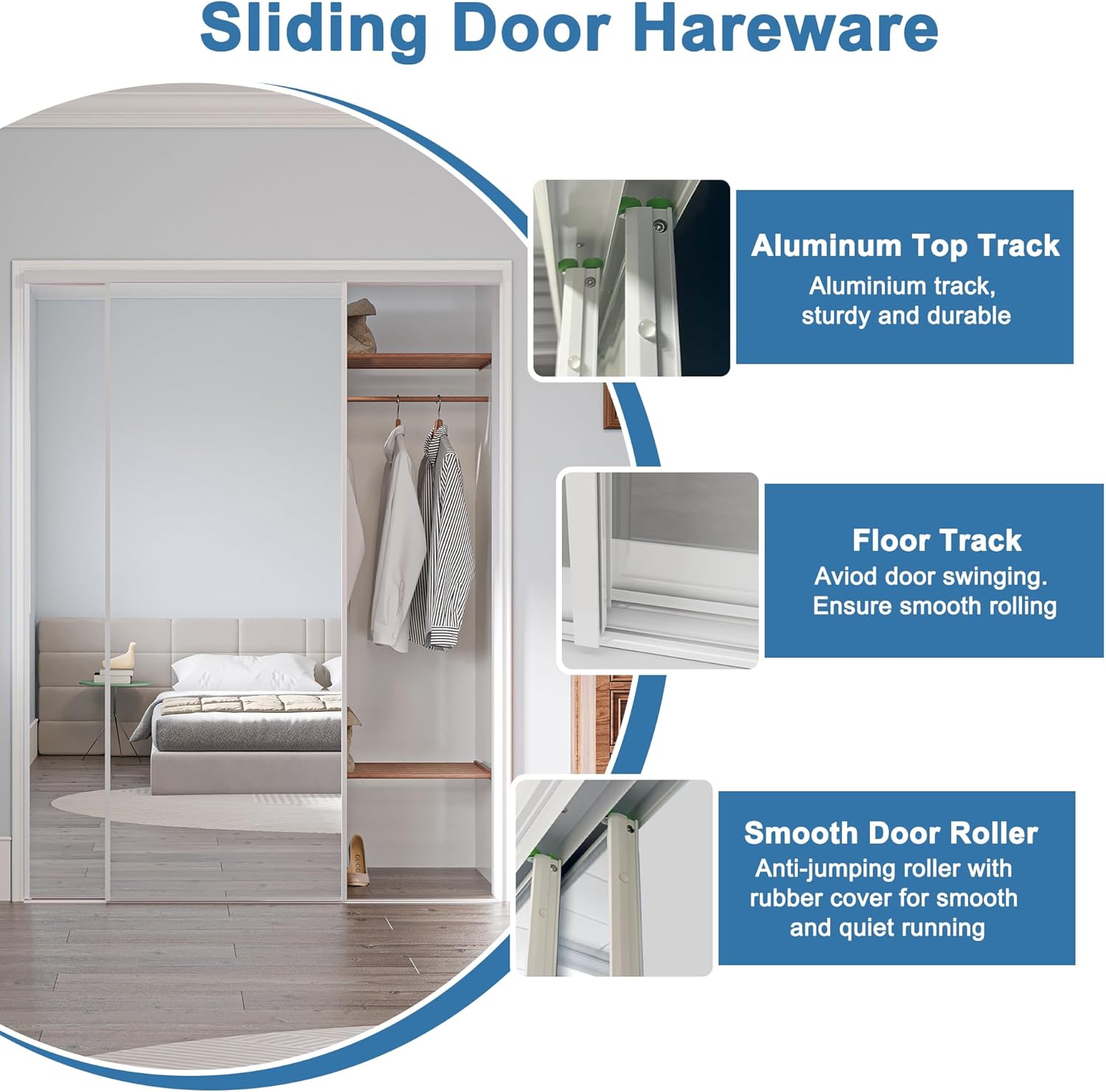 Sliding Closet Doors 72" x 80"(Double 36.4" x 80"), Mirrored Doors Aluminum Frame with Hardware Kit & Guide, Interior Door for Bedroom No Assembly Required, Black