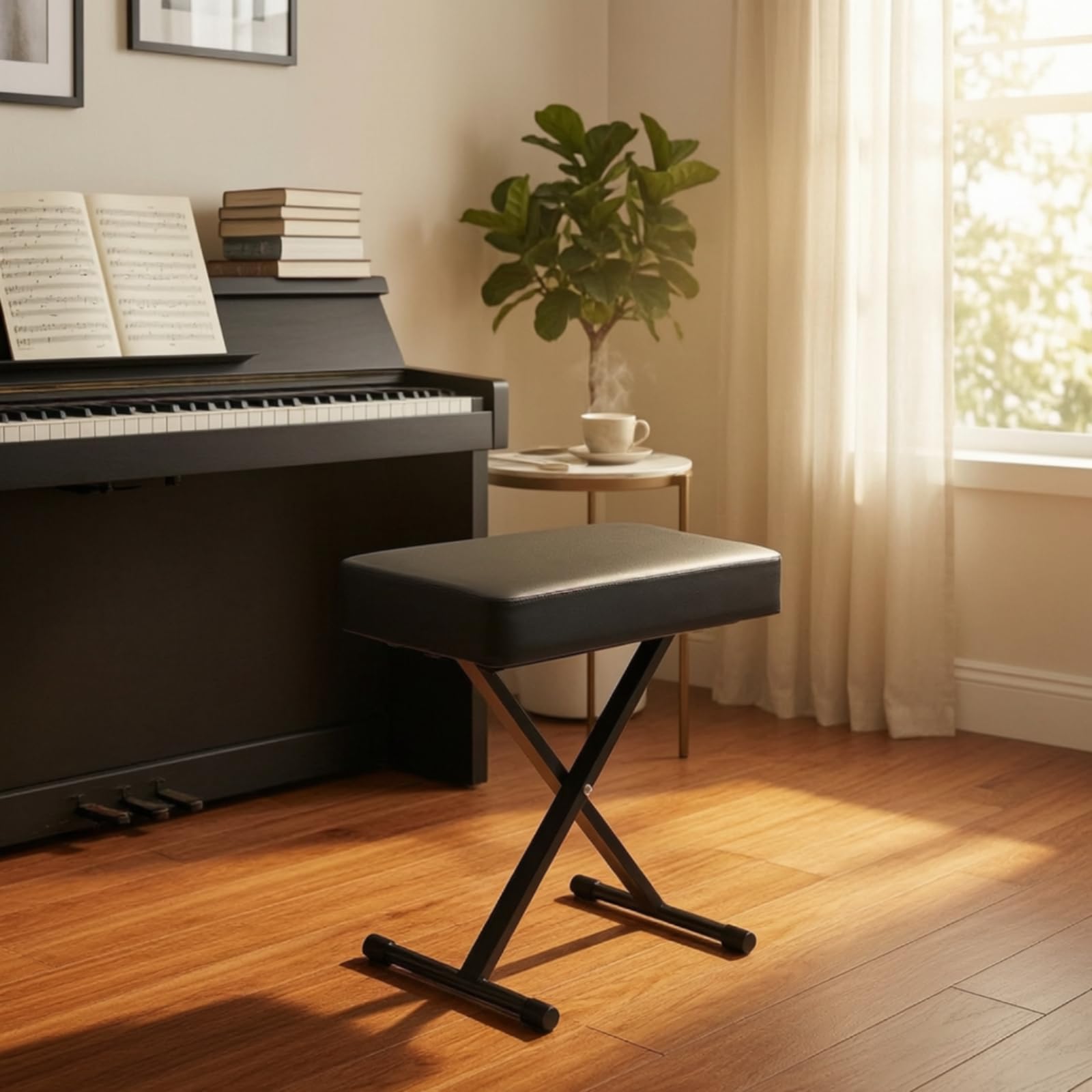 Amagogo Sgabello Regolabile per Musica Tastiera Pianoforte Seduta Cuscino Base Metallo Pieghevole Antiscivolo Adatto Concerti Studio Domestico Lezioni, Bianco