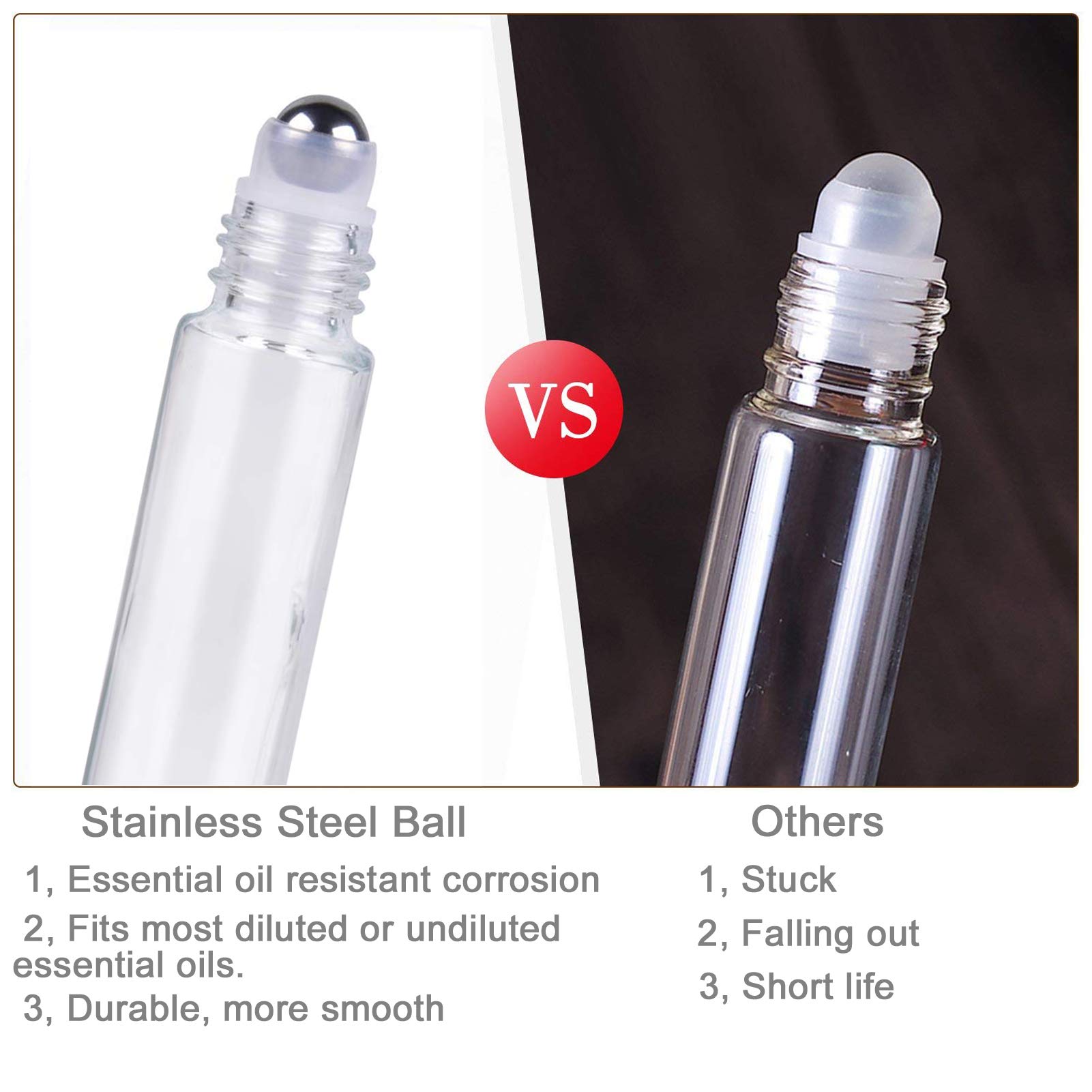 10 Flaconi Roll-on Vetro Ambrato 10ml - Con Sfere Acciaio, Apribottiglie E Etichette