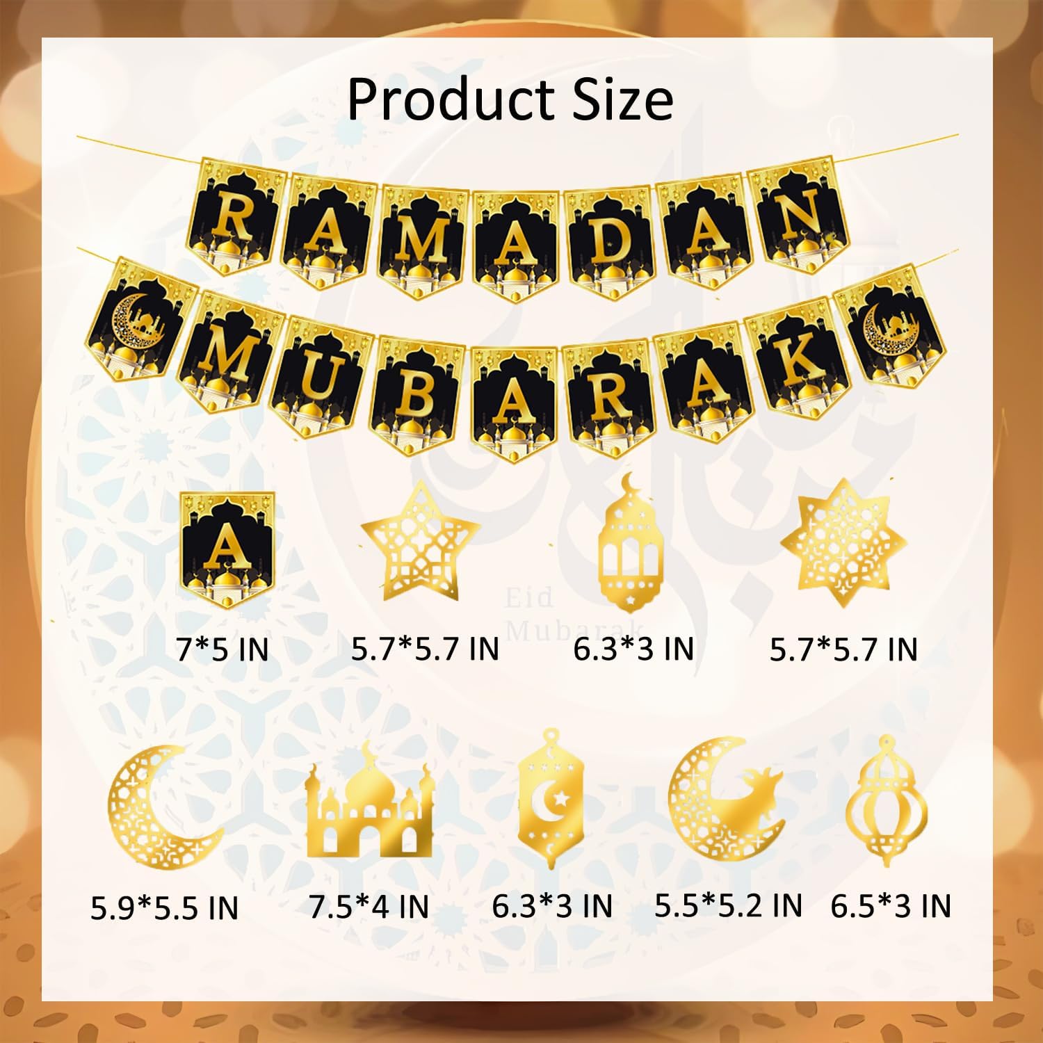 Black gold Ramadan decoration swirl party banner set