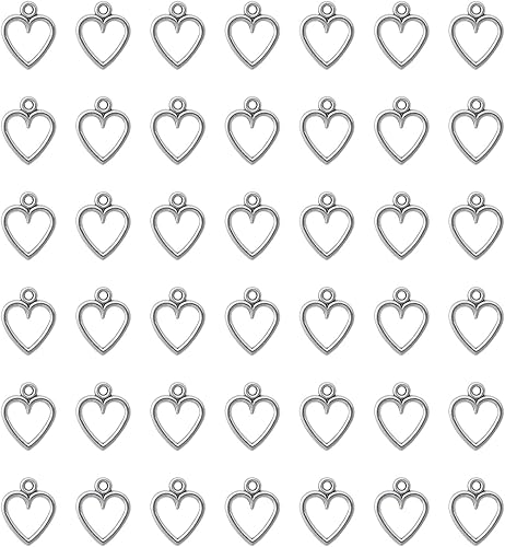Ruwado Juego de 50 dijes de corazón hueco para hacer joyas, 0.6 x 0.5 in, accesorios para proyectos de manualidades, decoración de árbol de Navidad,